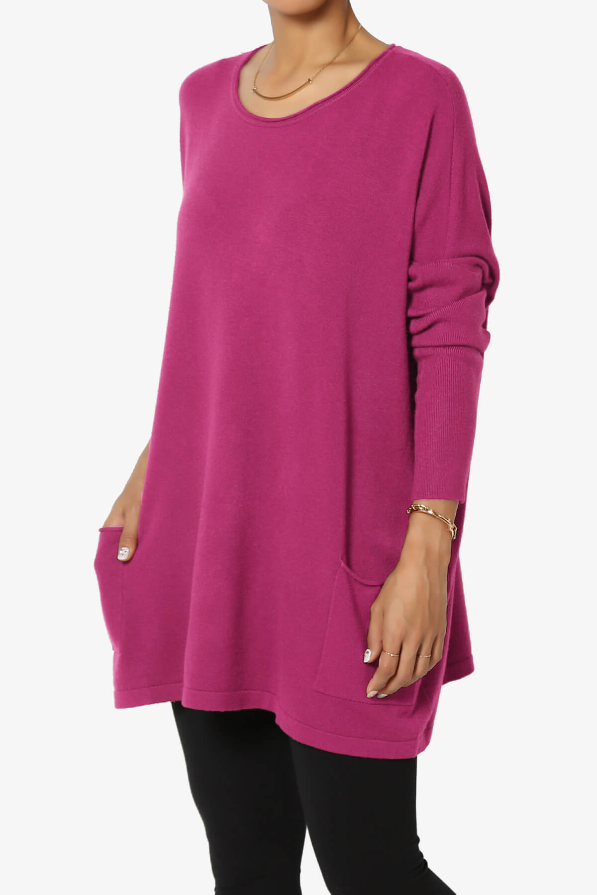 Brendi Super Soft Pocket Oversized Sweater MAGENTA_3
