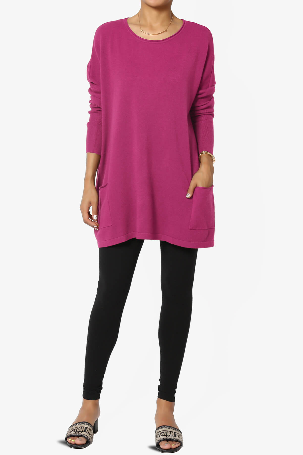 Brendi Super Soft Pocket Oversized Sweater MAGENTA_6