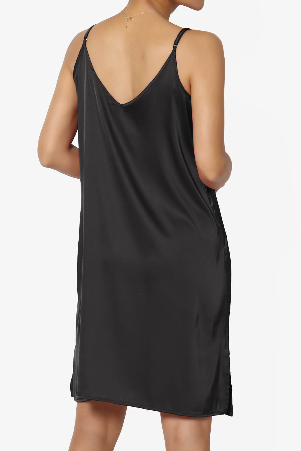 Brodiee Stretch Satin Charmeuse Slip Dress BLACK_2