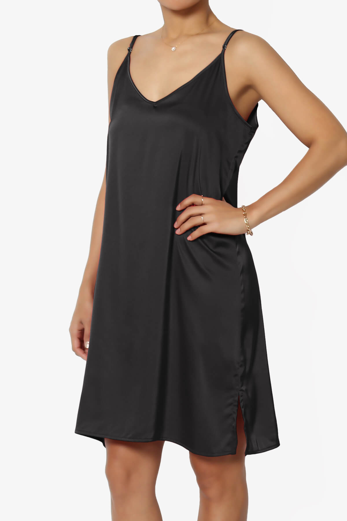 Brodiee Stretch Satin Charmeuse Slip Dress BLACK_3