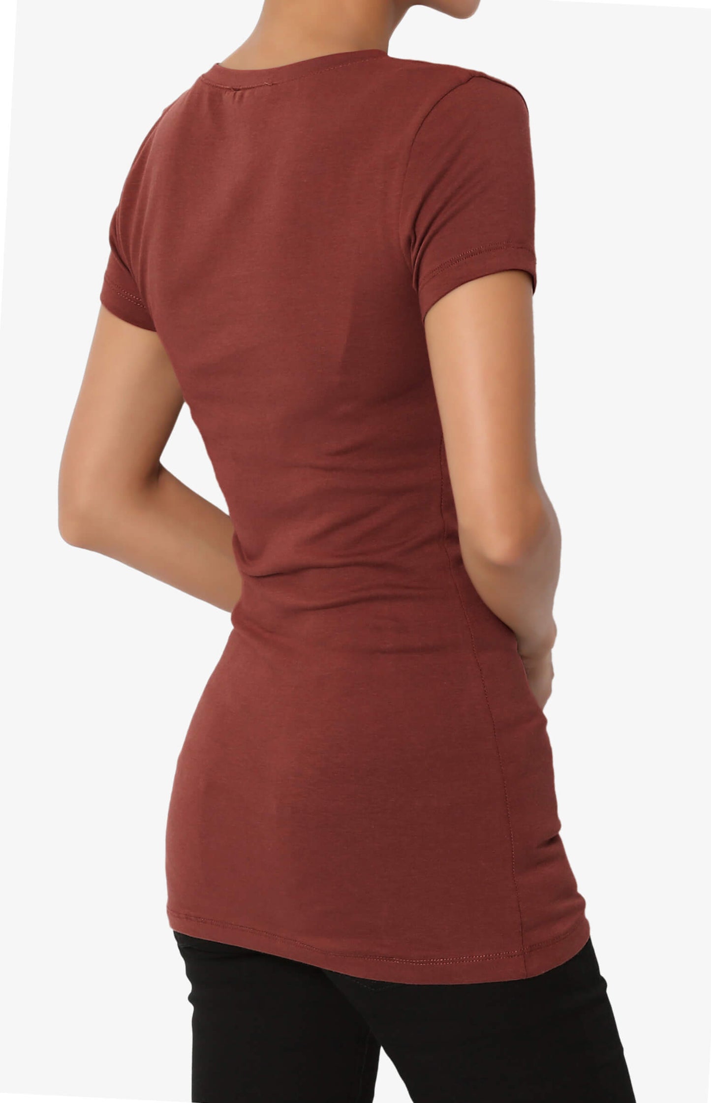 Candela V-Neck Short Sleeve T-Shirts BRICK_4