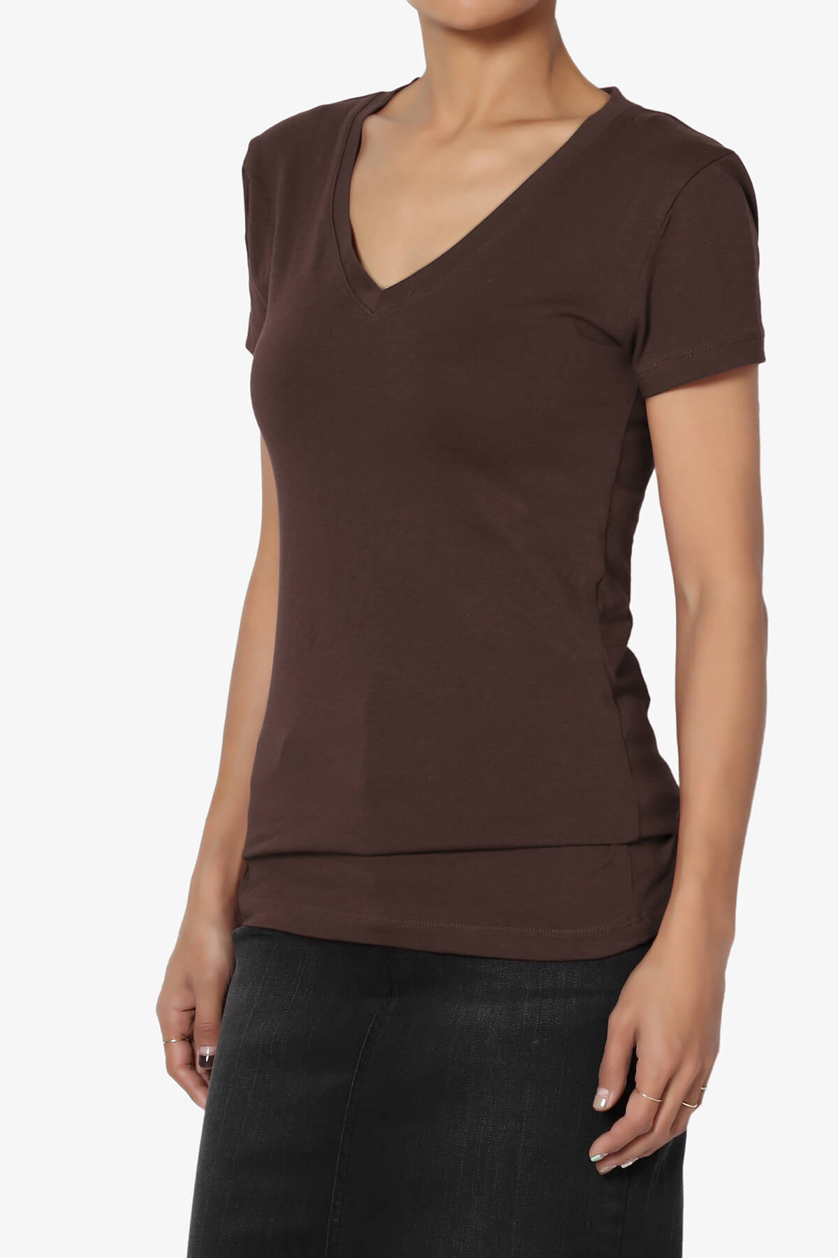 Candela V-Neck Short Sleeve T-Shirts BROWN_3