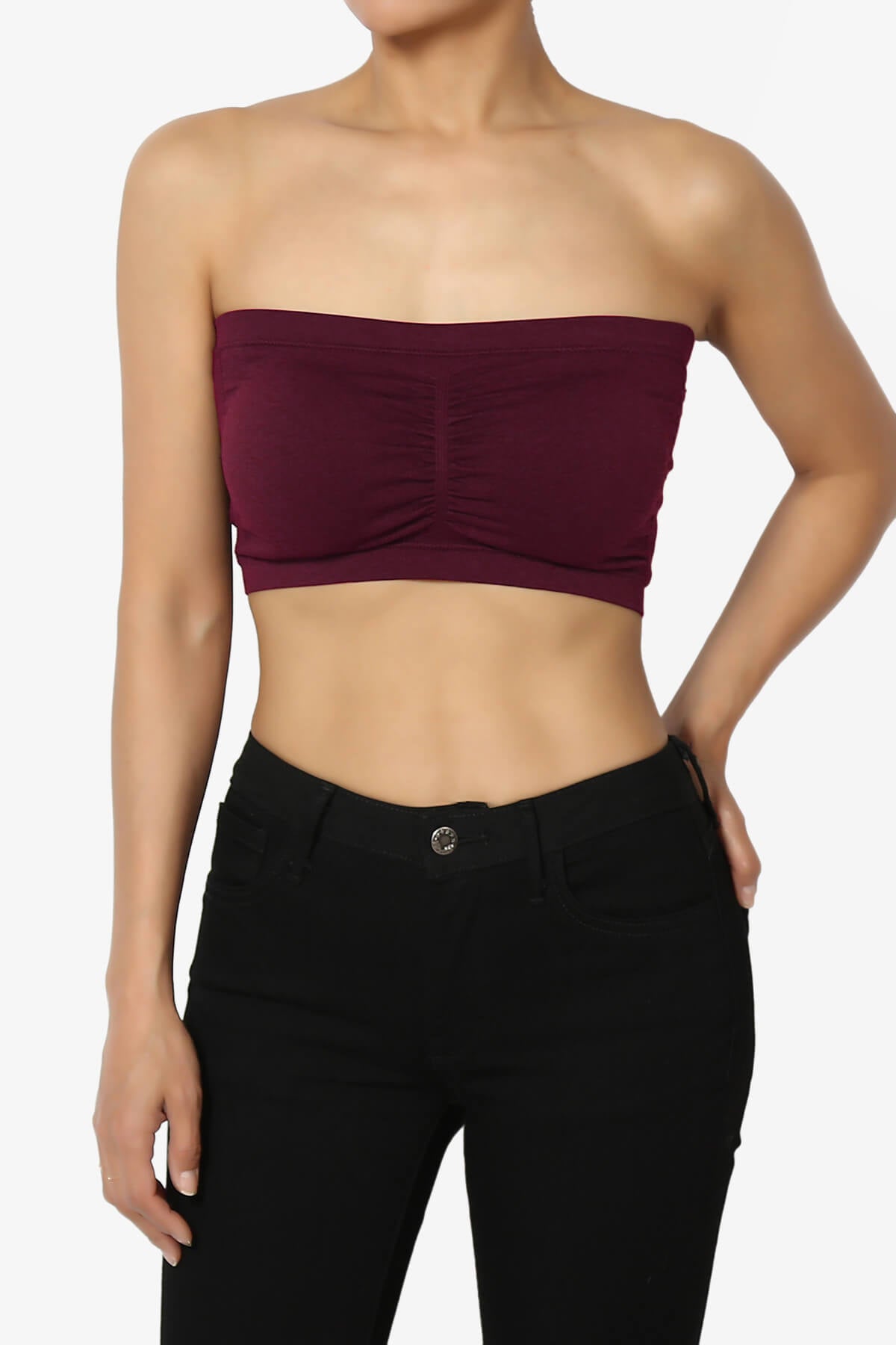 Candid Removable Pad Bandeau Bra Top BURGUNDY_1