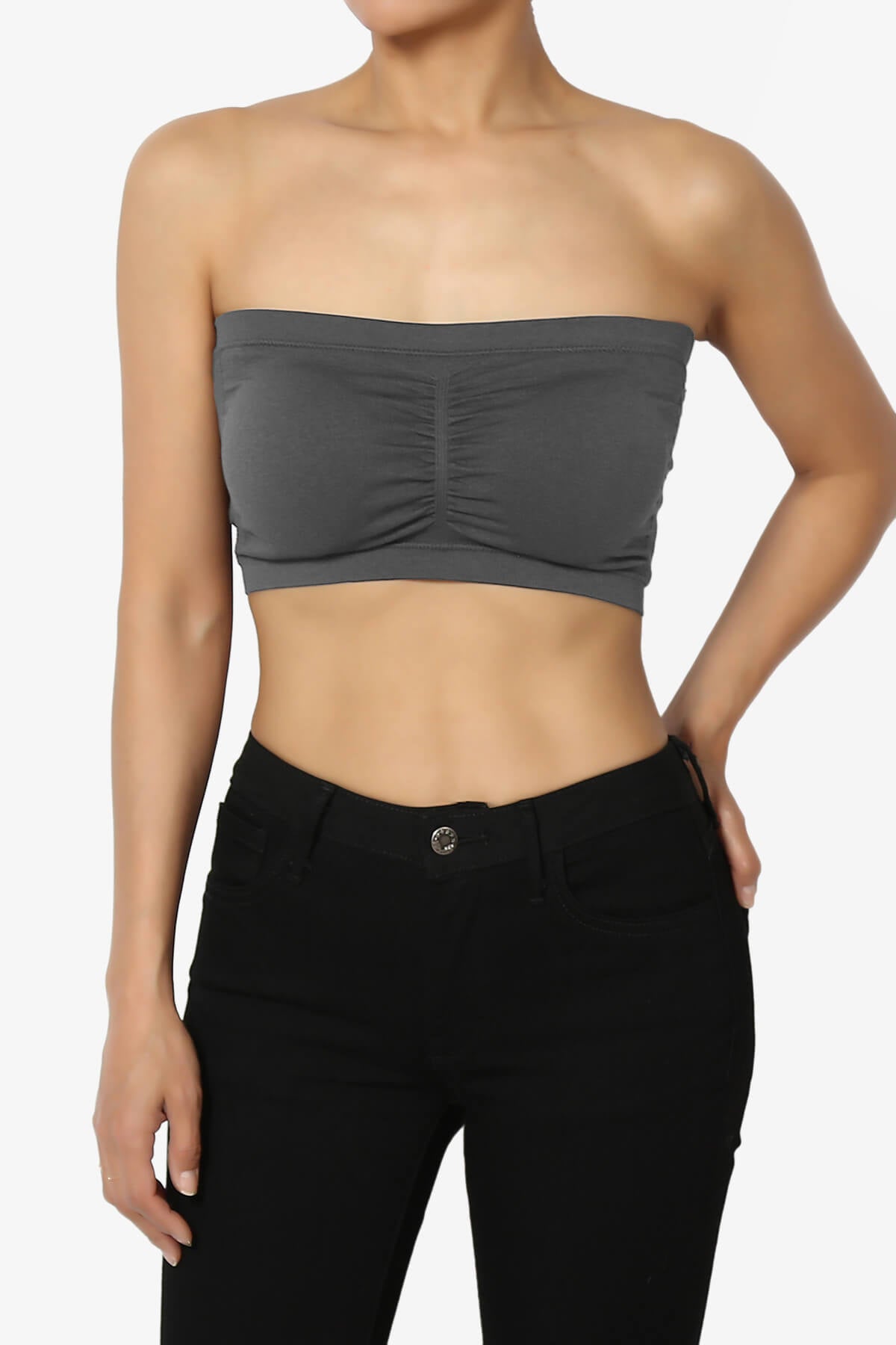 Candid Removable Pad Bandeau Bra Top DARK GREY_1