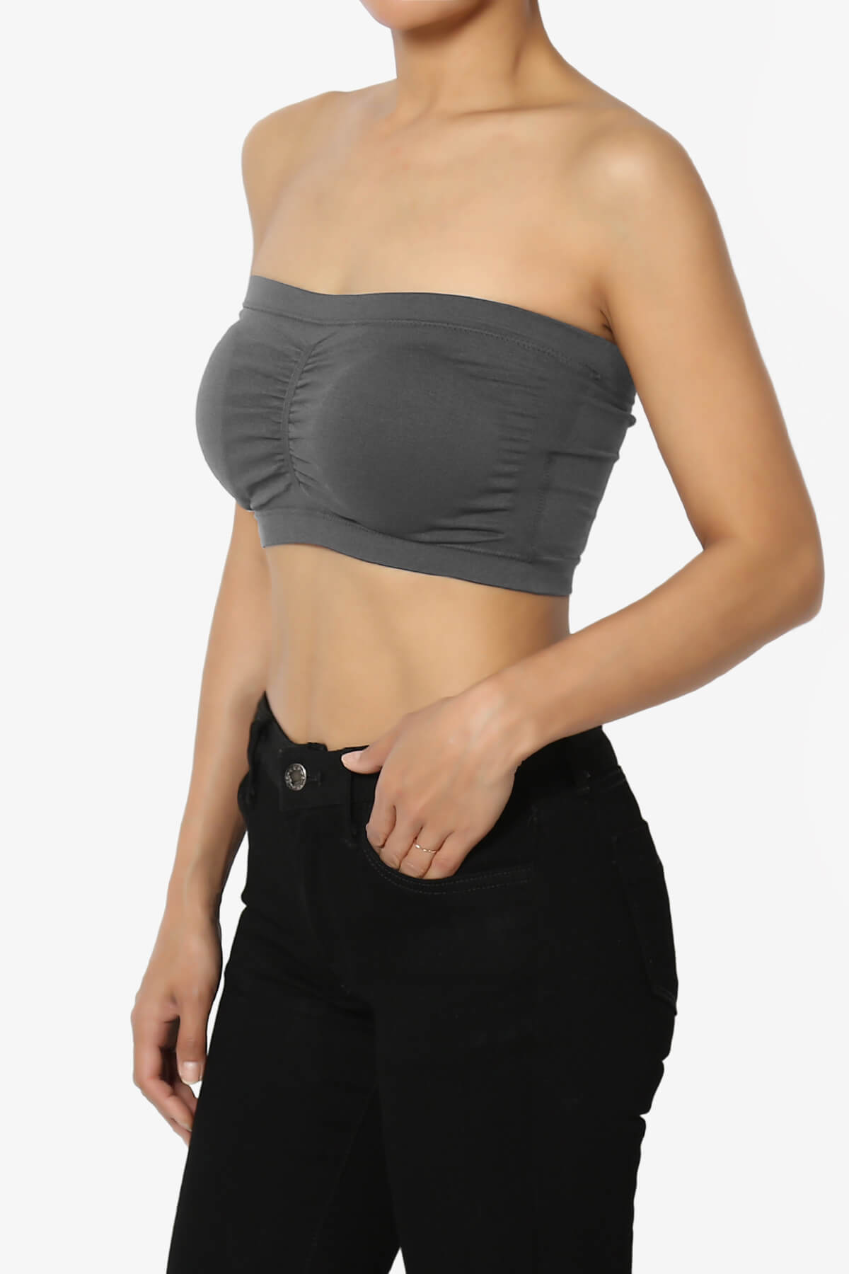 Candid Removable Pad Bandeau Bra Top DARK GREY_3