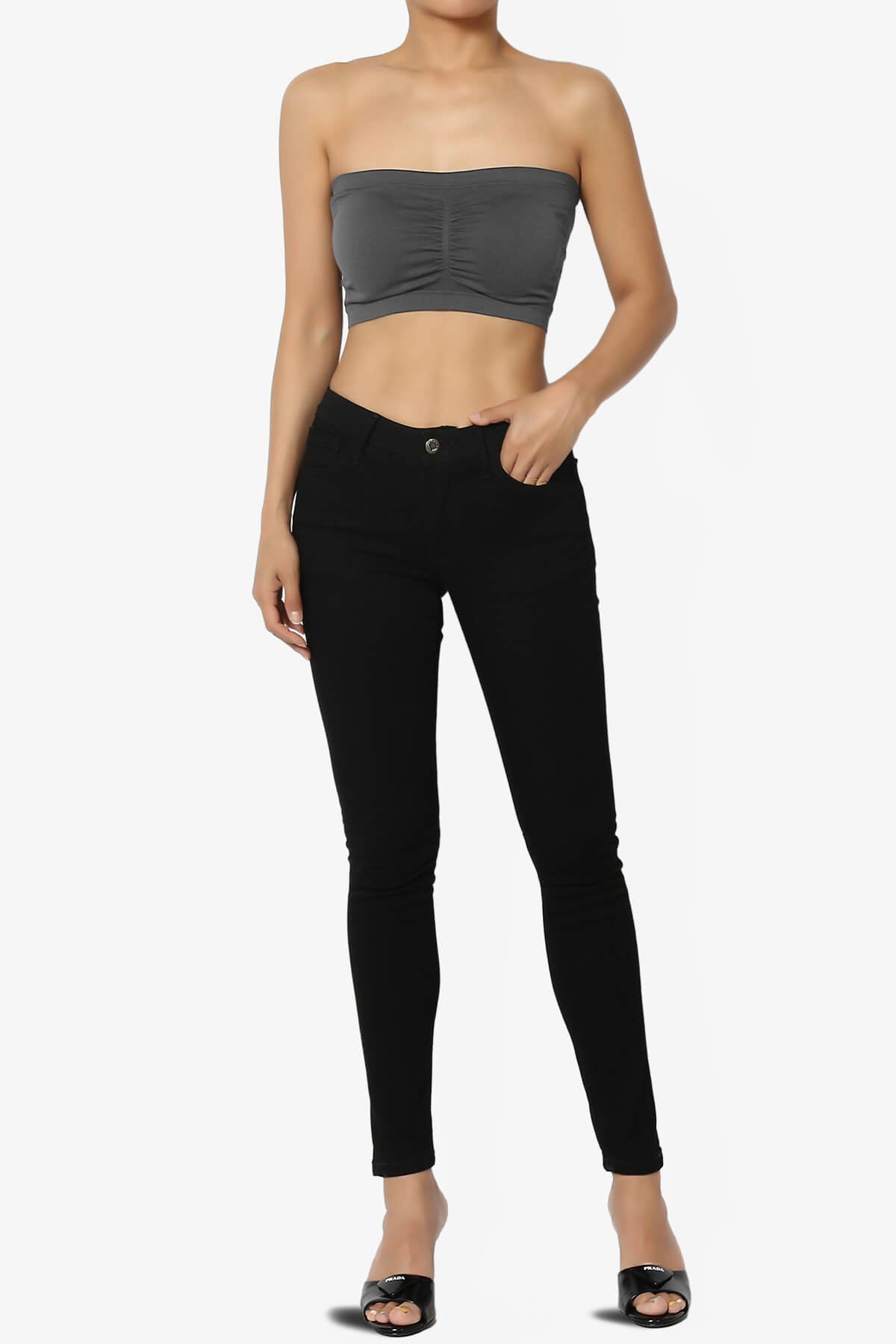 Candid Removable Pad Bandeau Bra Top DARK GREY_6