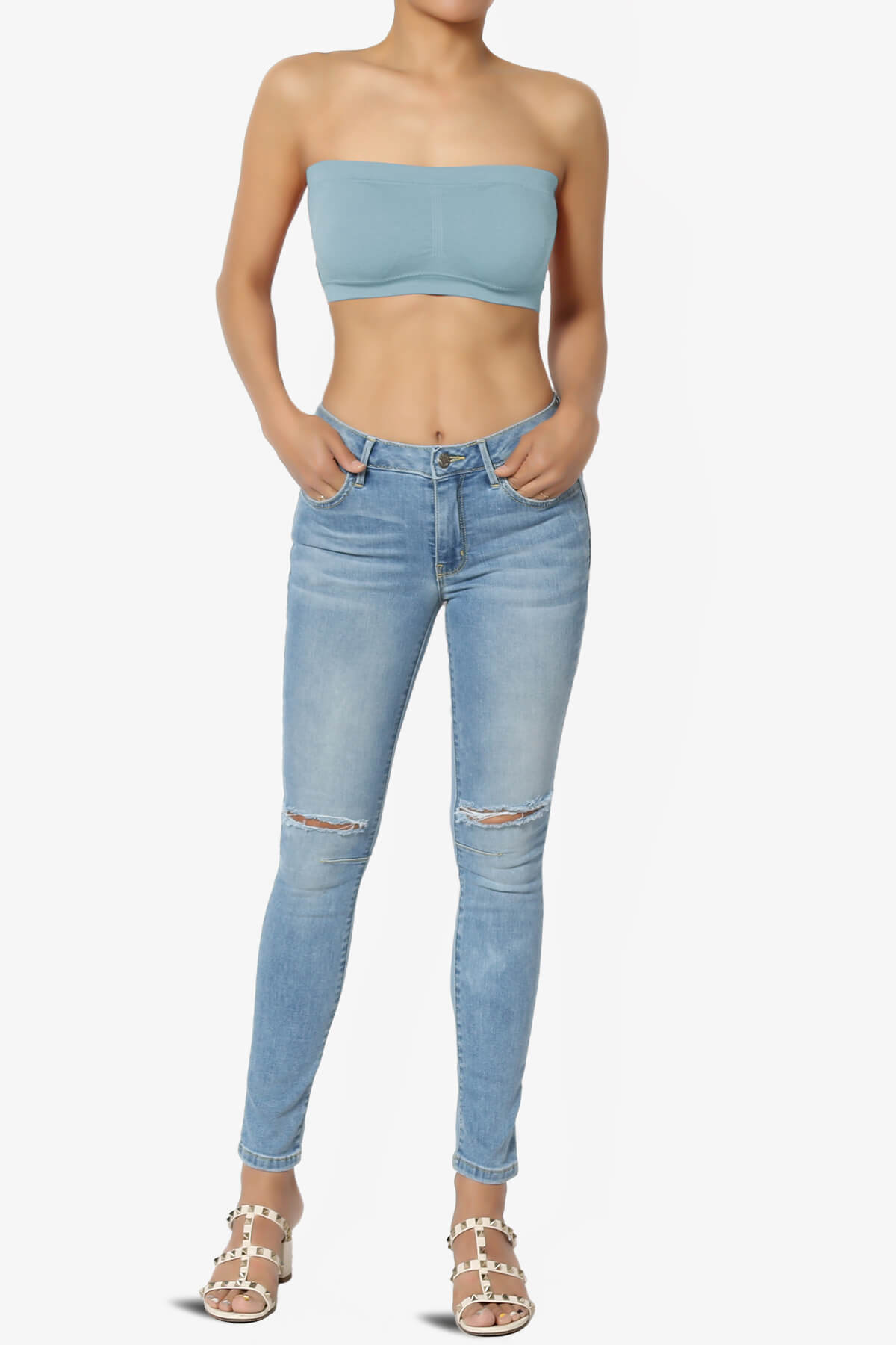 Candid Removable Pad Bandeau Bra Top DUSTY BLUE_6