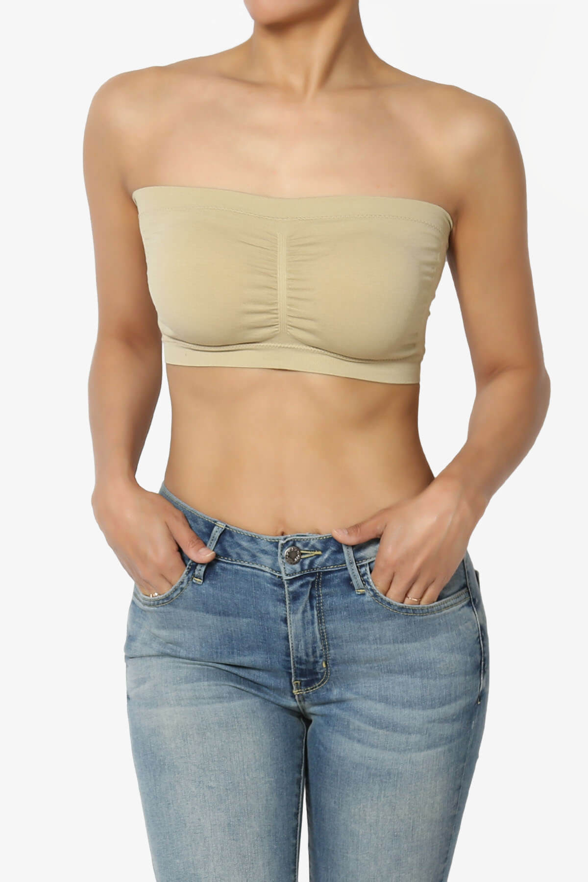 Candid Removable Pad Bandeau Bra Top KHAKI_1