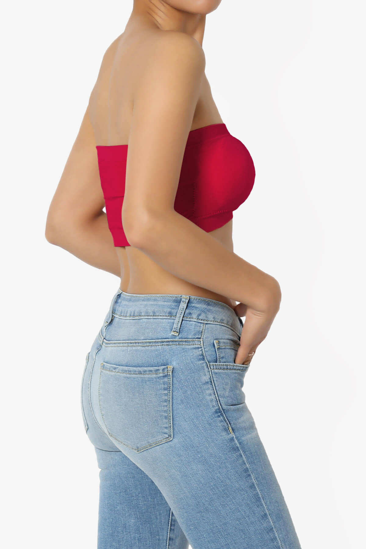 Candid Removable Pad Bandeau Bra Top RED_4