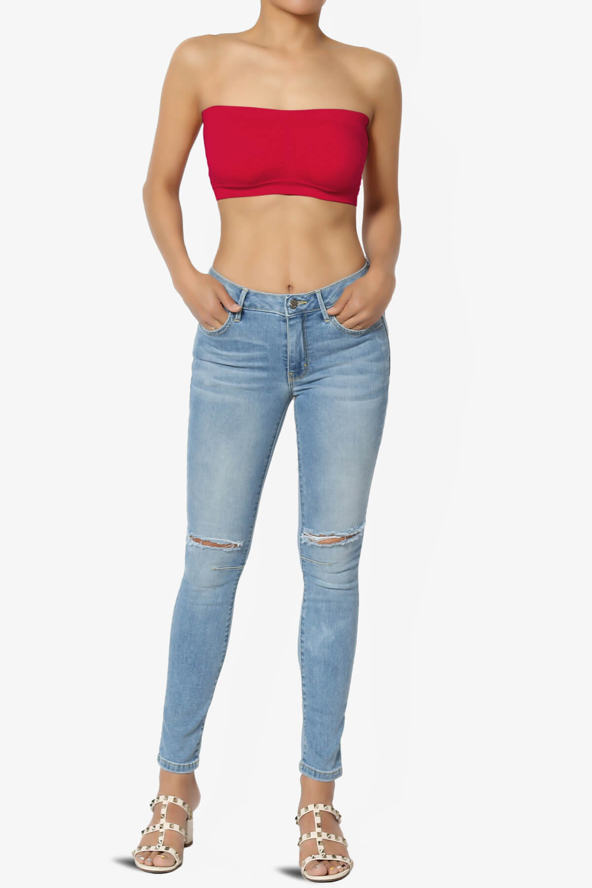 Candid Removable Pad Bandeau Bra Top RED_6