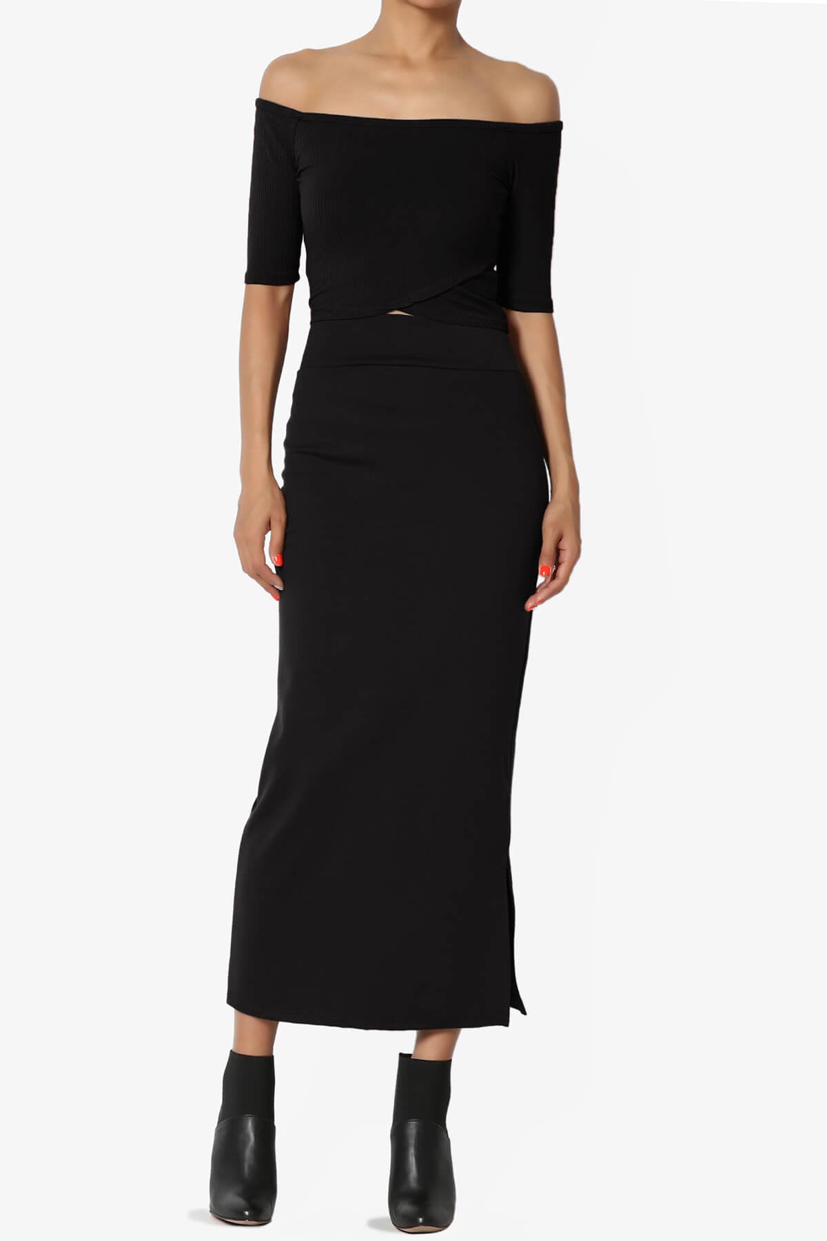Carleta Mid Calf Pencil Skirt BLACK_6
