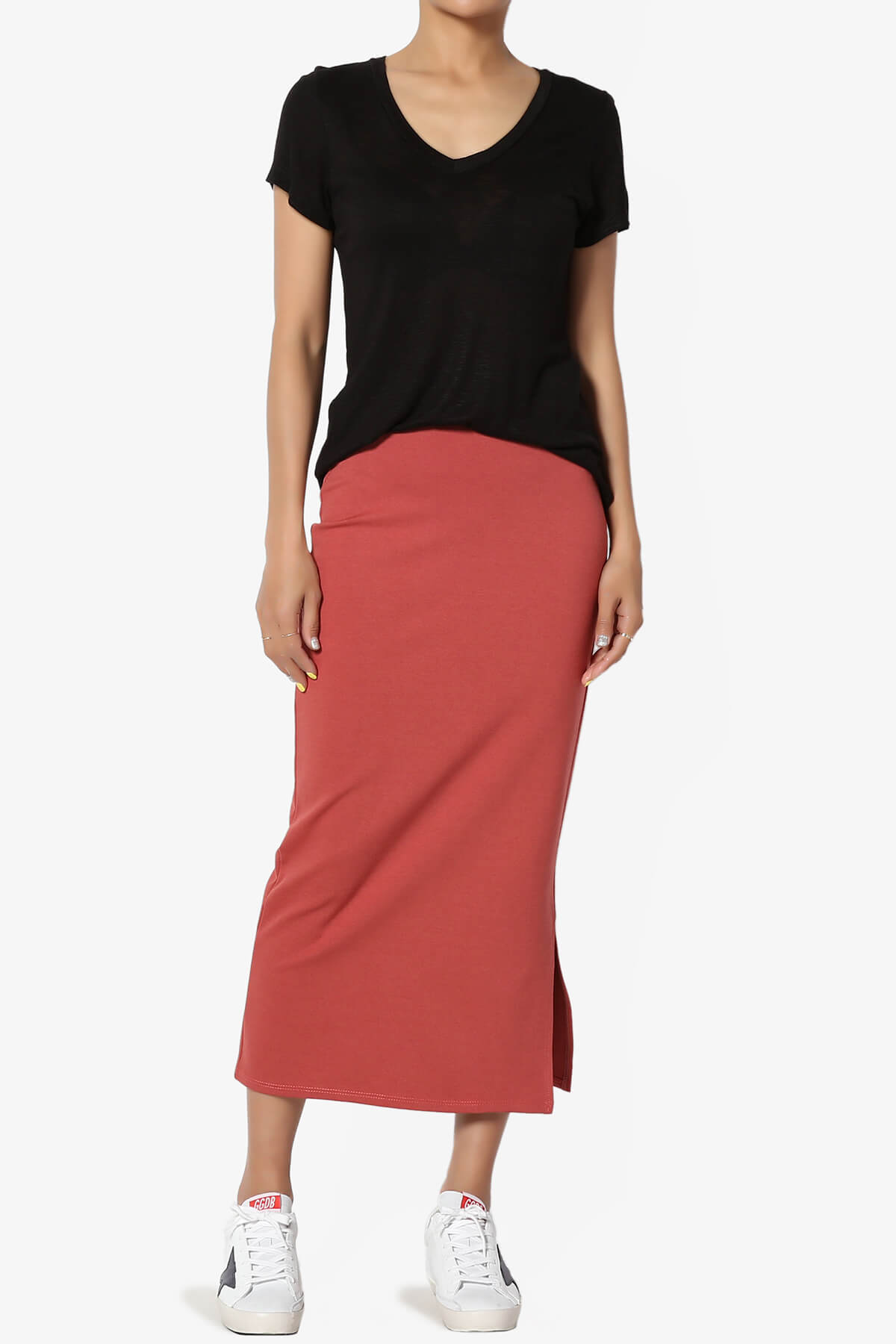 Carleta Mid Calf Pencil Skirt BRICK_6