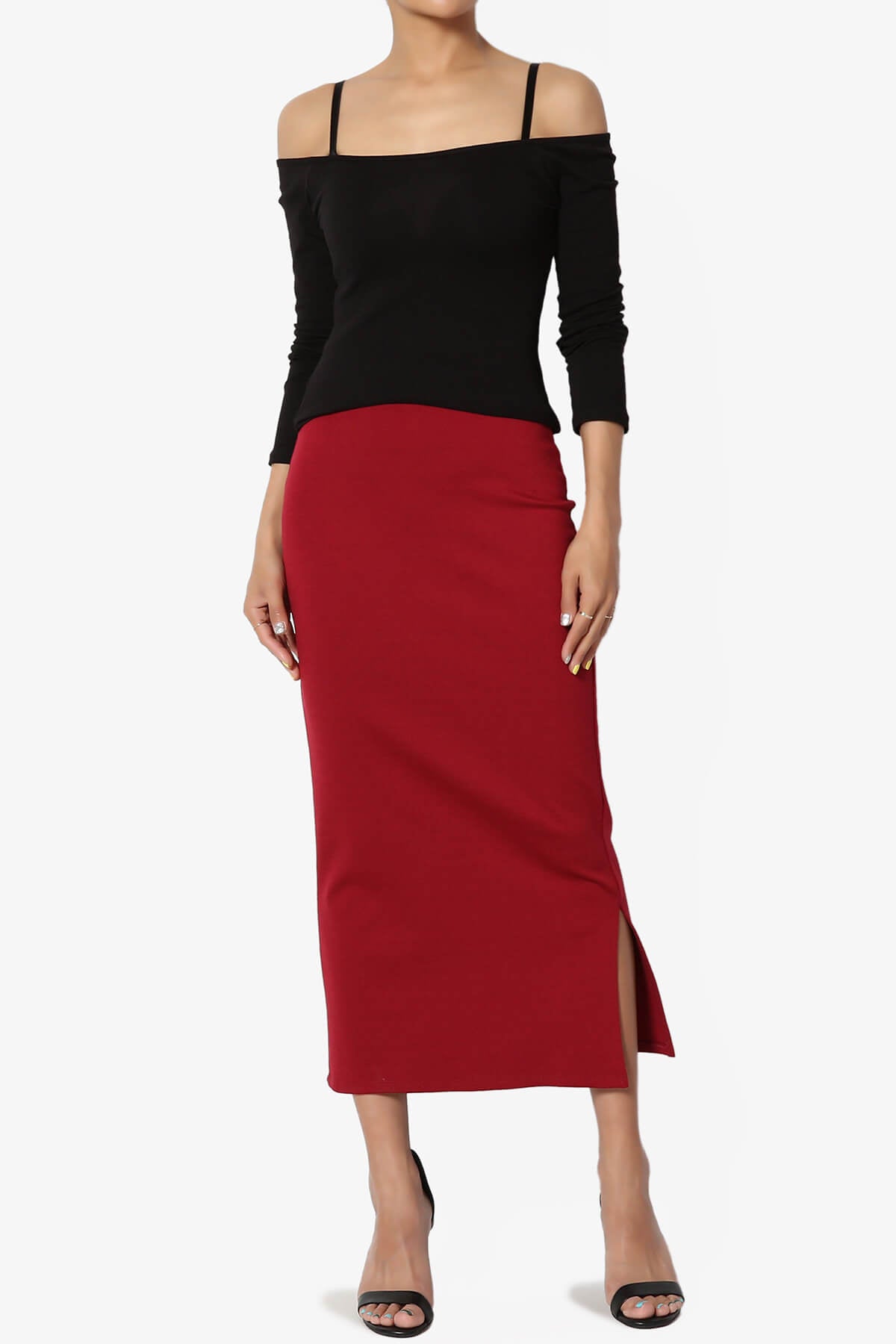 Carleta Mid Calf Pencil Skirt BURGUNDY_6
