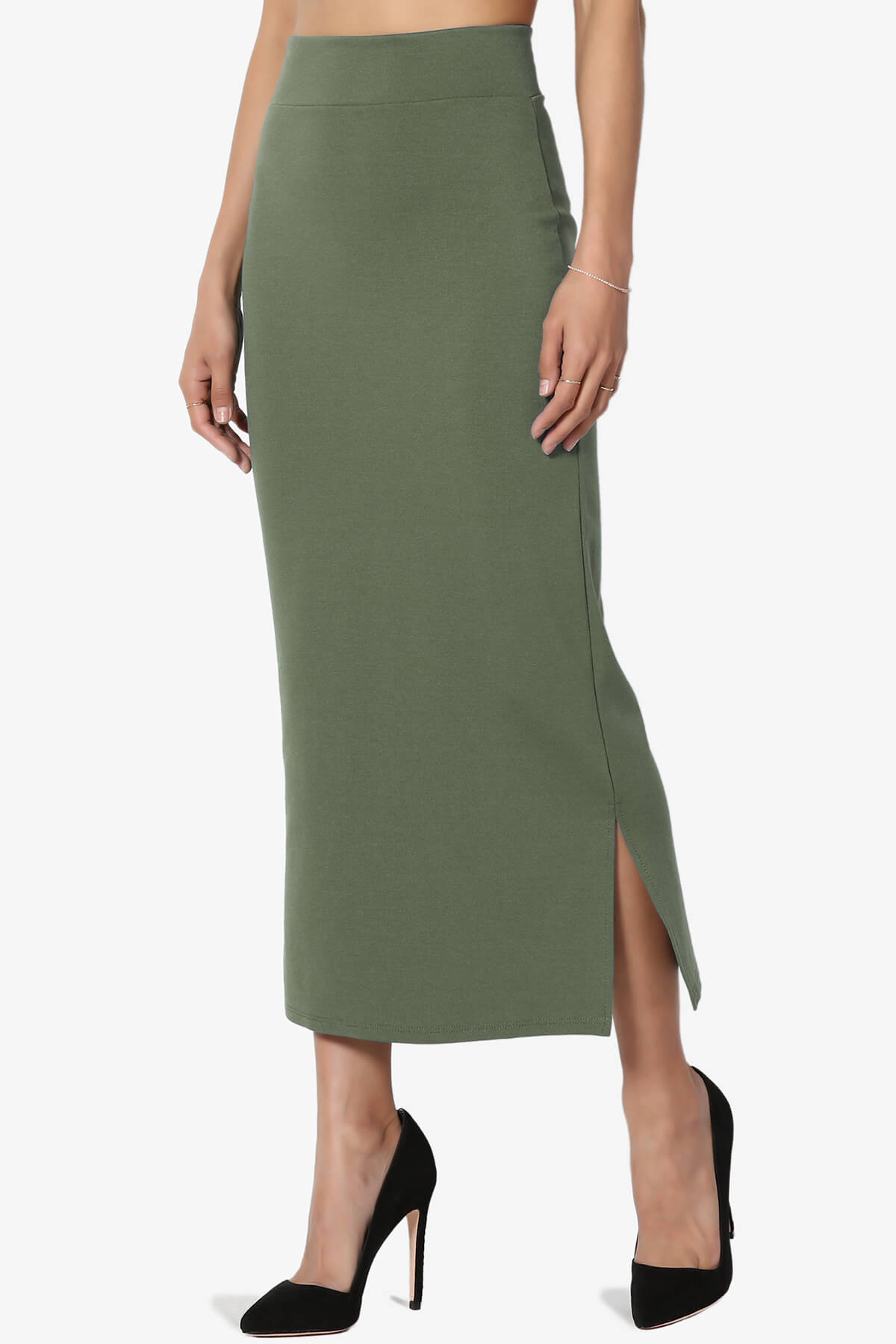 Carleta Mid Calf Pencil Skirt DUSTY OLIVE_3