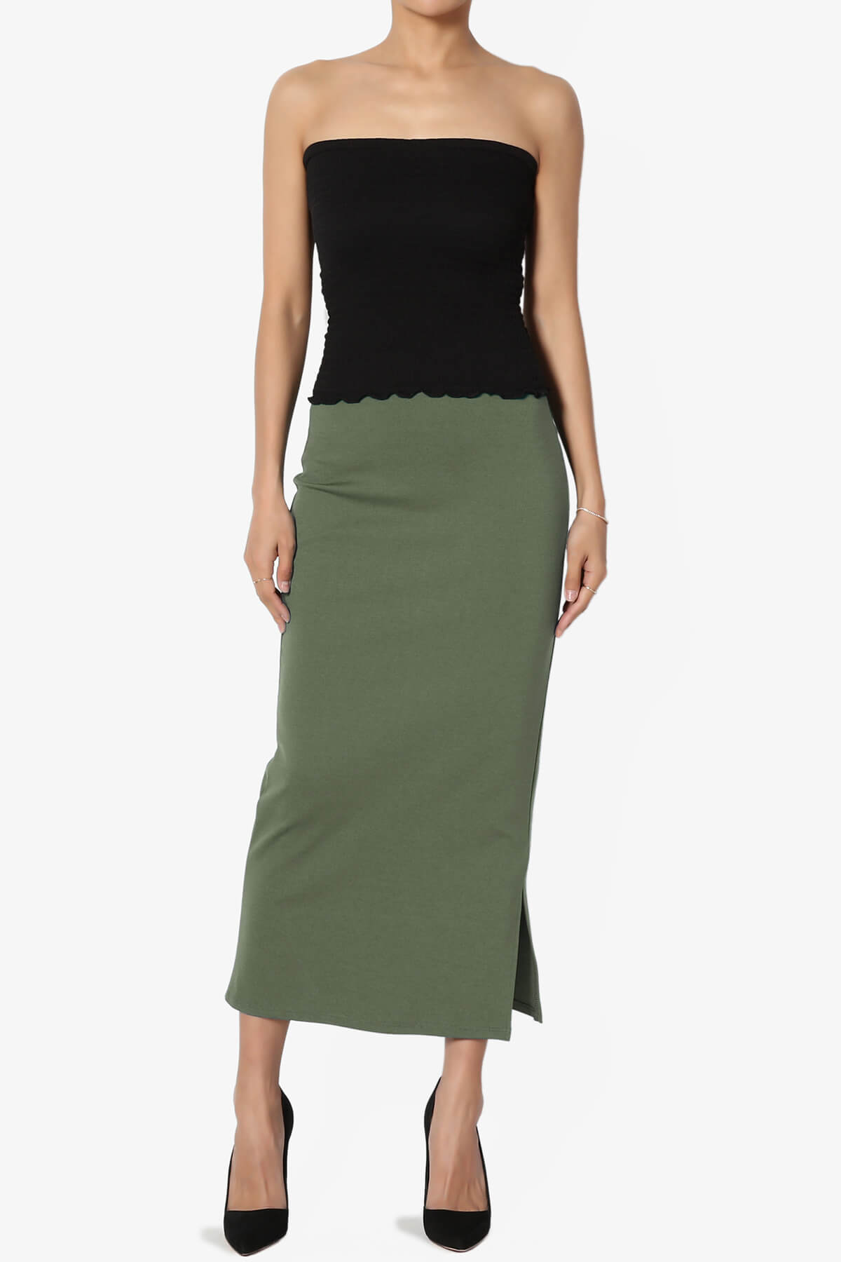 Carleta Mid Calf Pencil Skirt DUSTY OLIVE_6