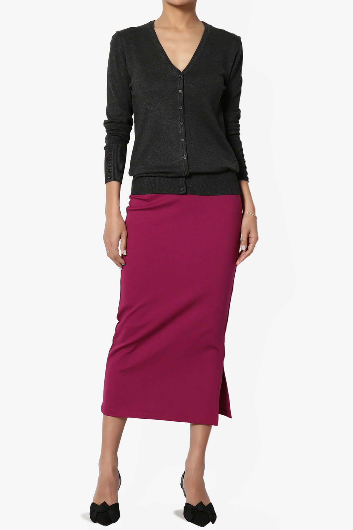 Carleta Mid Calf Pencil Skirt MAGENTA_6