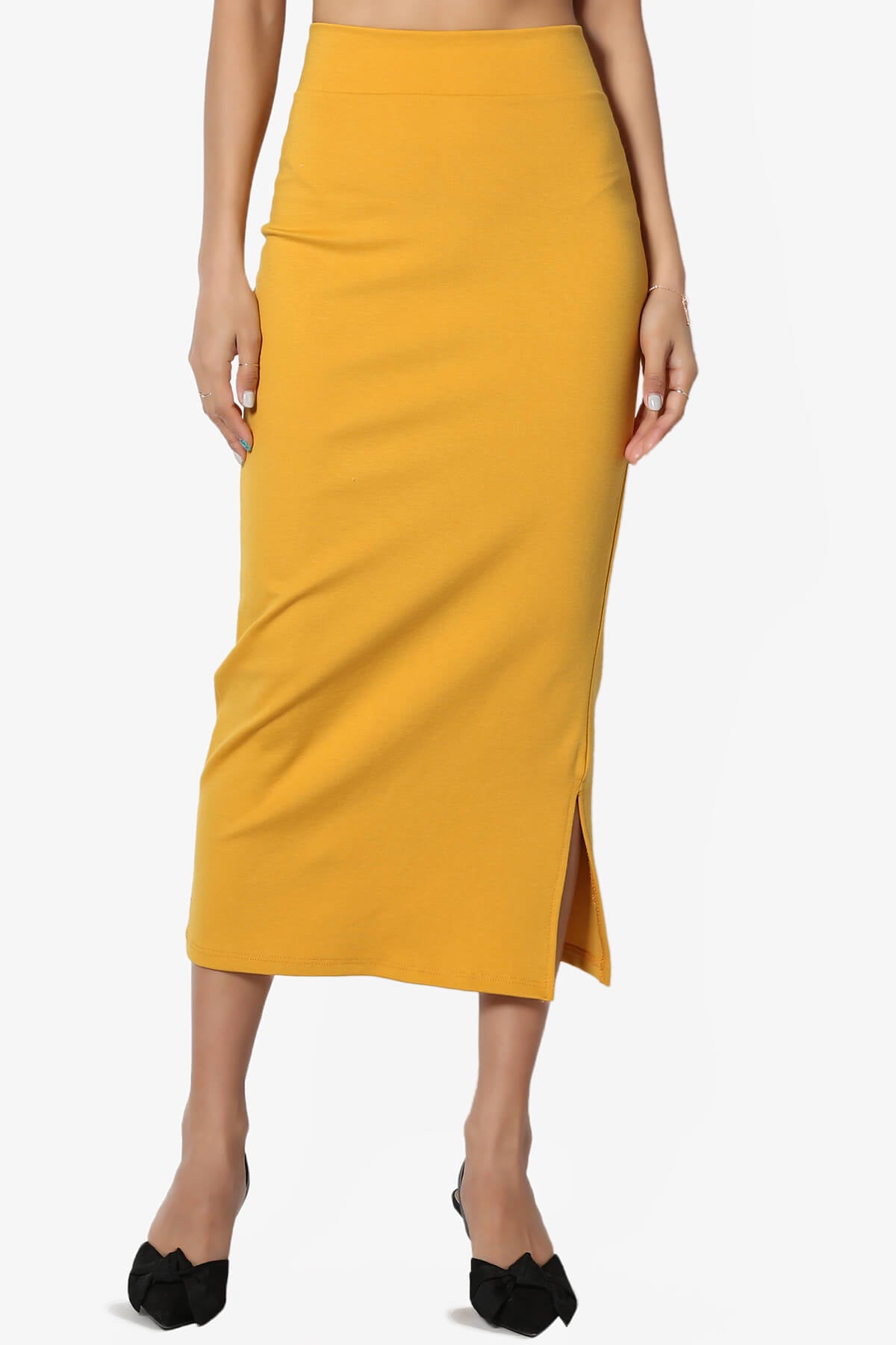 Carleta Mid Calf Pencil Skirt MUSTARD_1