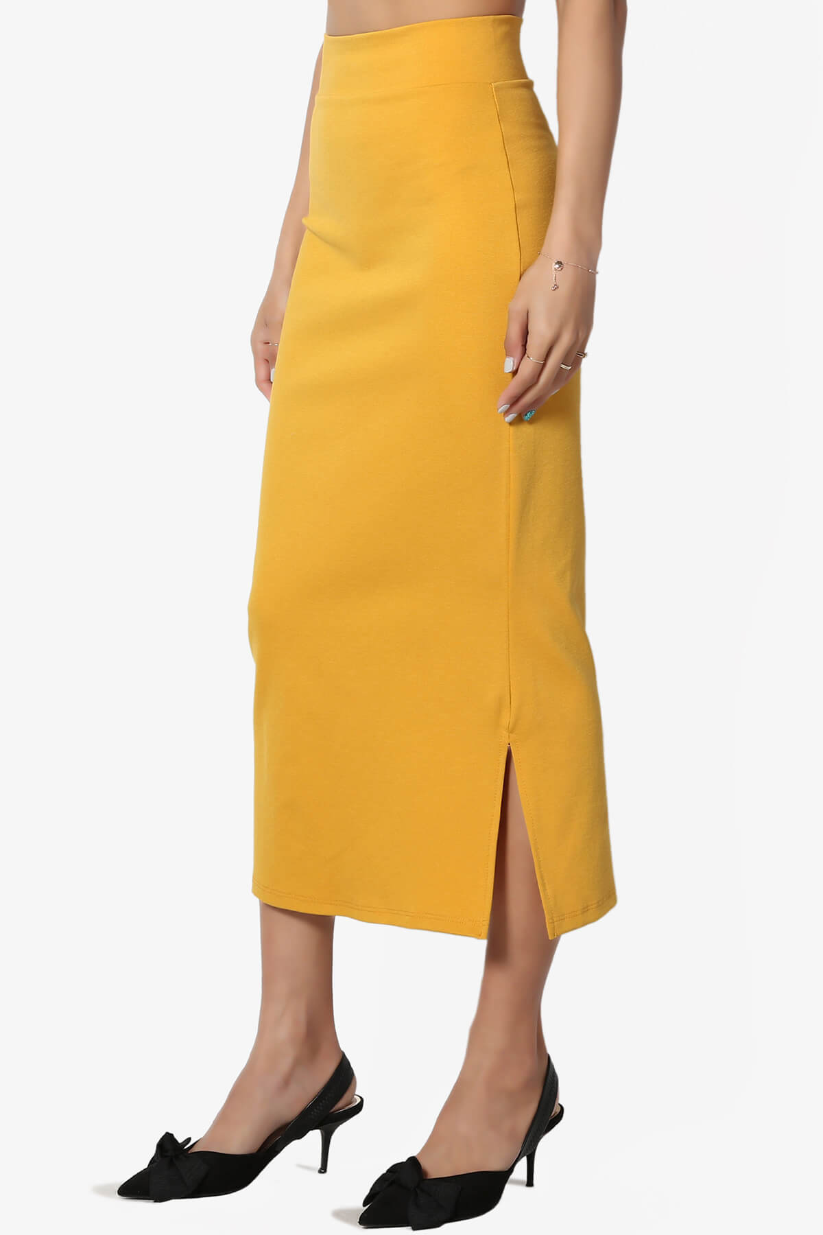 Carleta Mid Calf Pencil Skirt MUSTARD_3