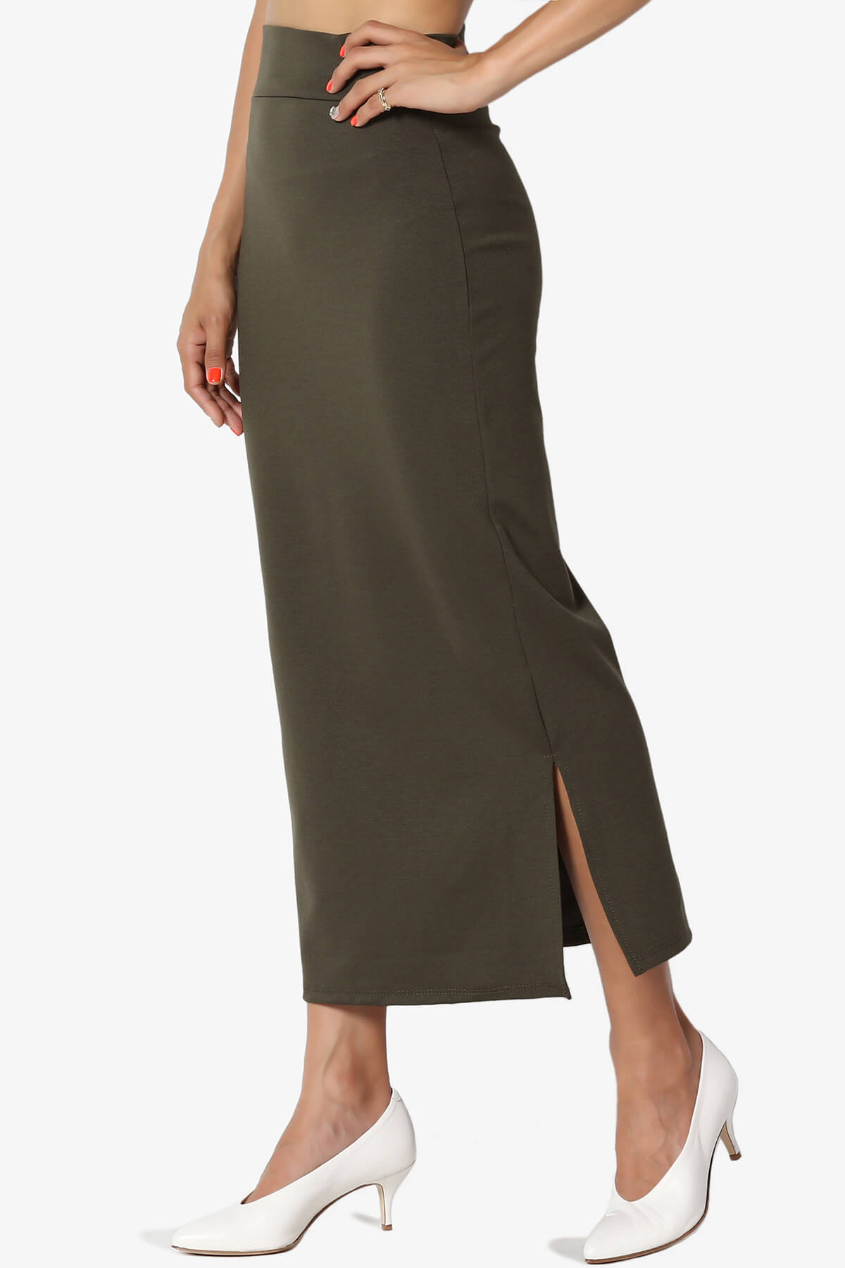 Carleta Mid Calf Pencil Skirt OLIVE_3