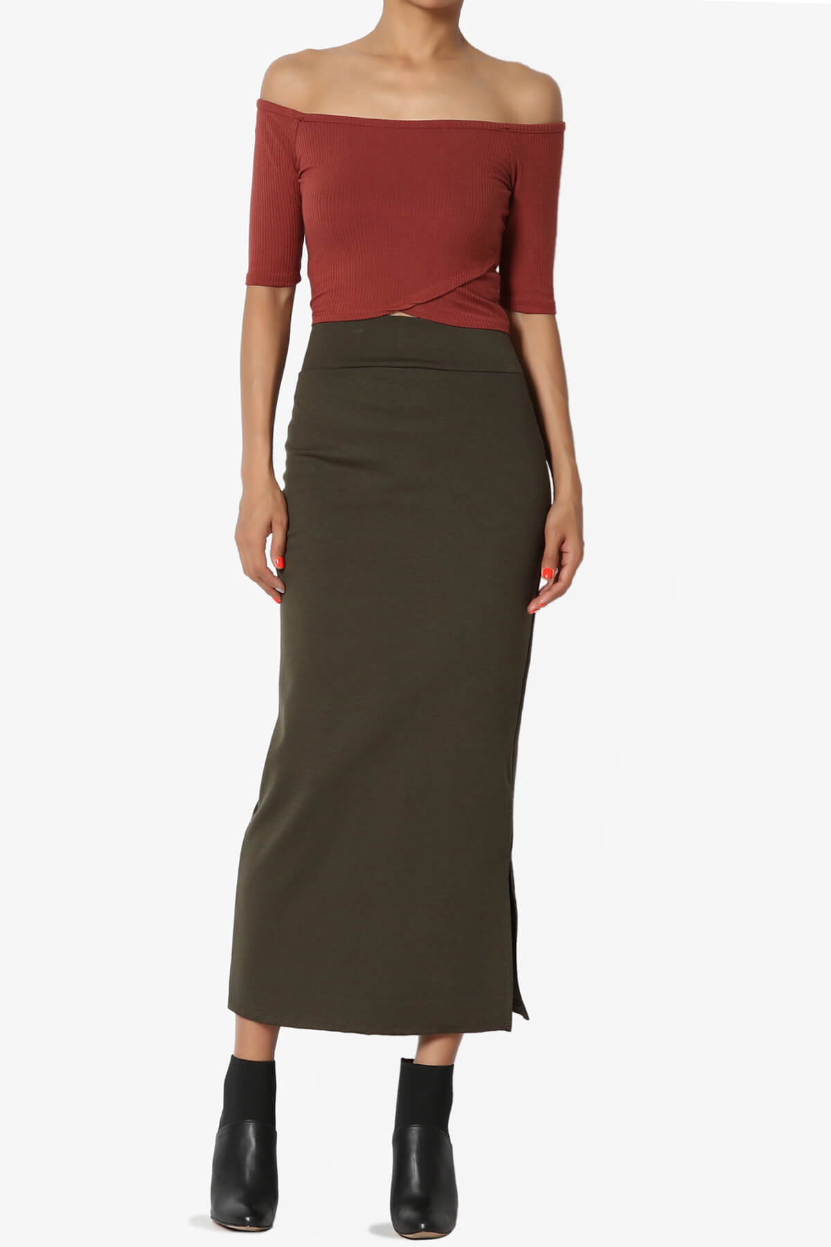 Carleta Mid Calf Pencil Skirt OLIVE_6