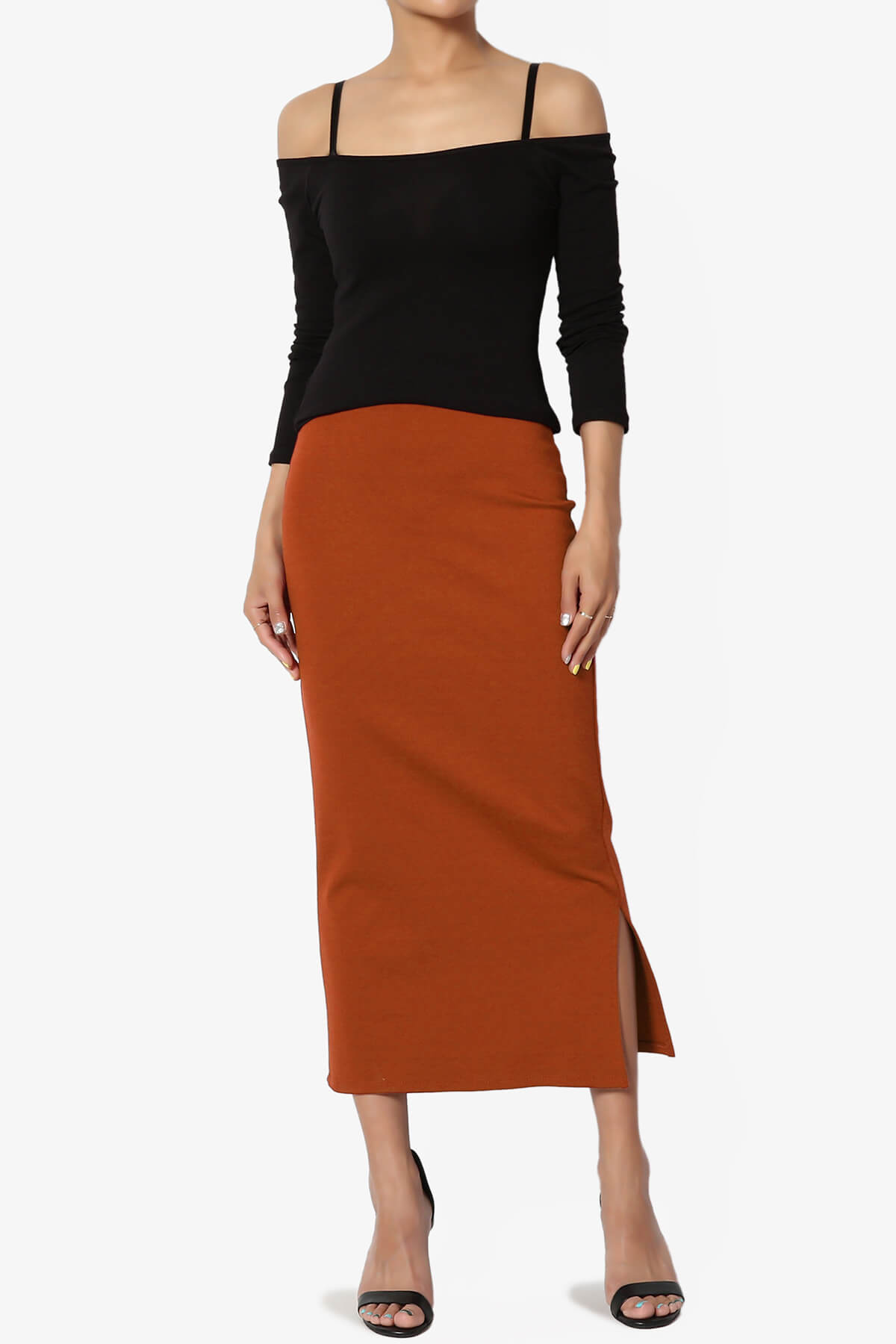 Carleta Mid Calf Pencil Skirt RUST_6