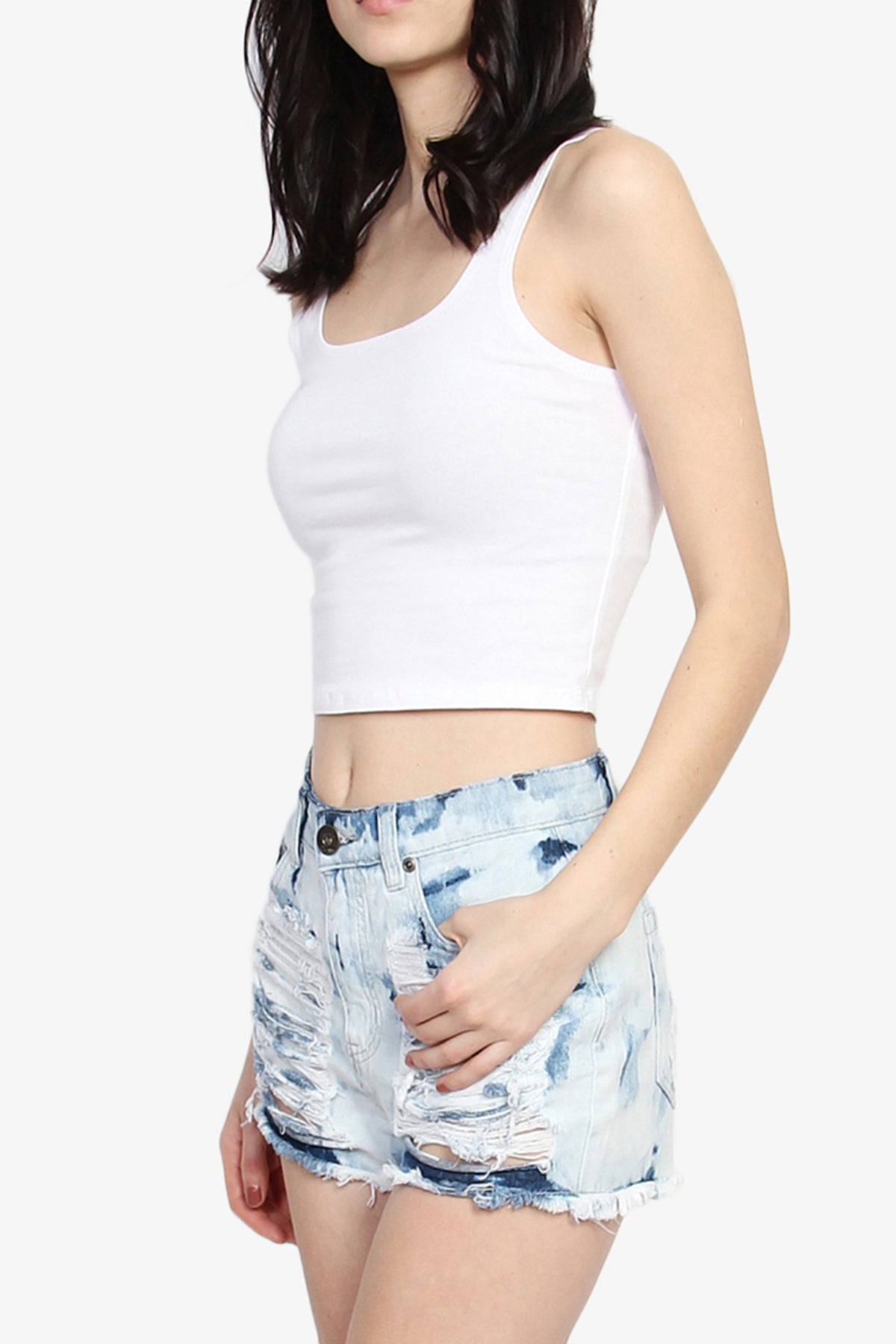 Caspian High Rise Distressed Denim Shorts LIGHT_3