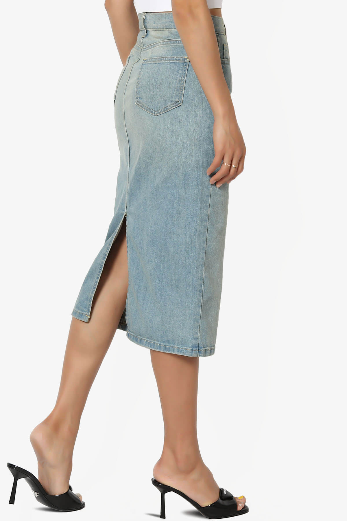Celvin Washed Denim Pencil Midi Skirt LIGHT_4