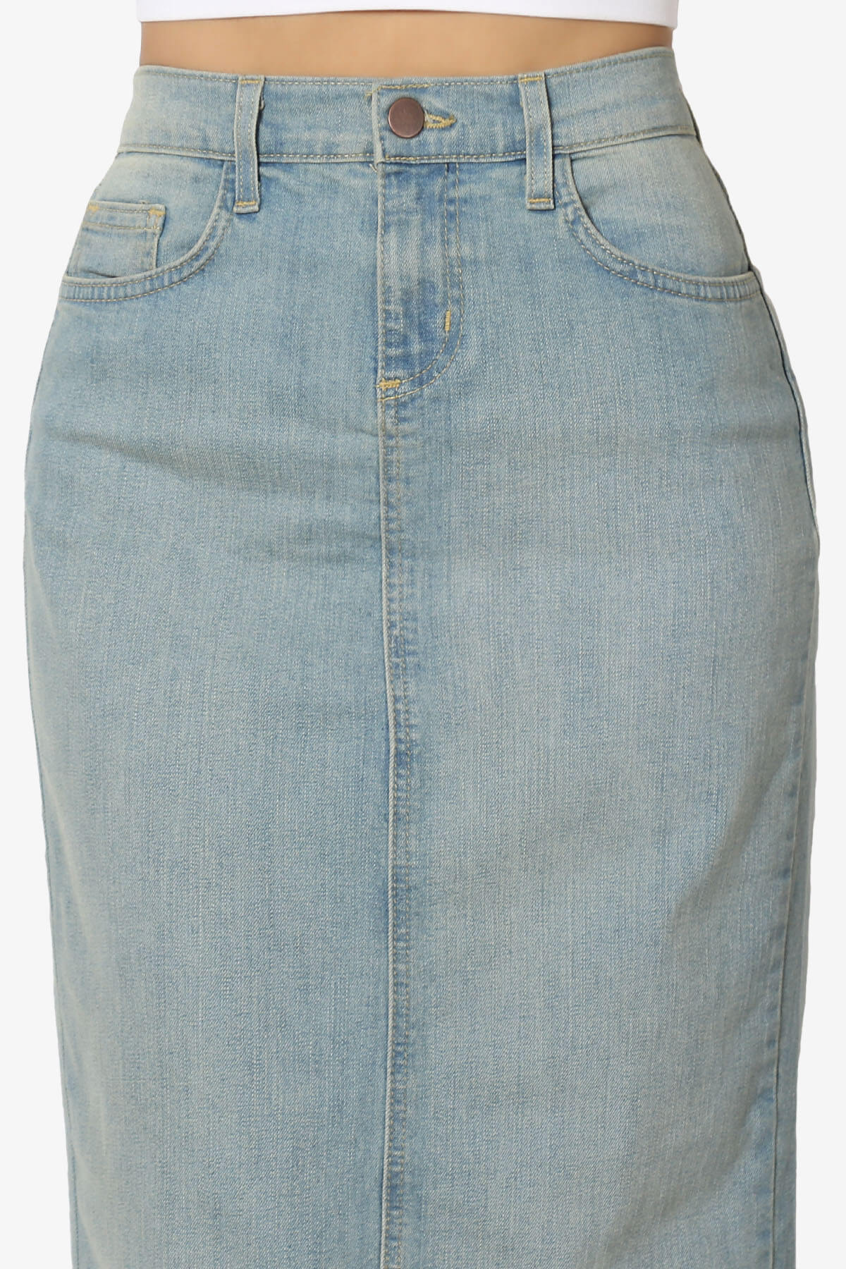 Celvin Washed Denim Pencil Midi Skirt LIGHT_5