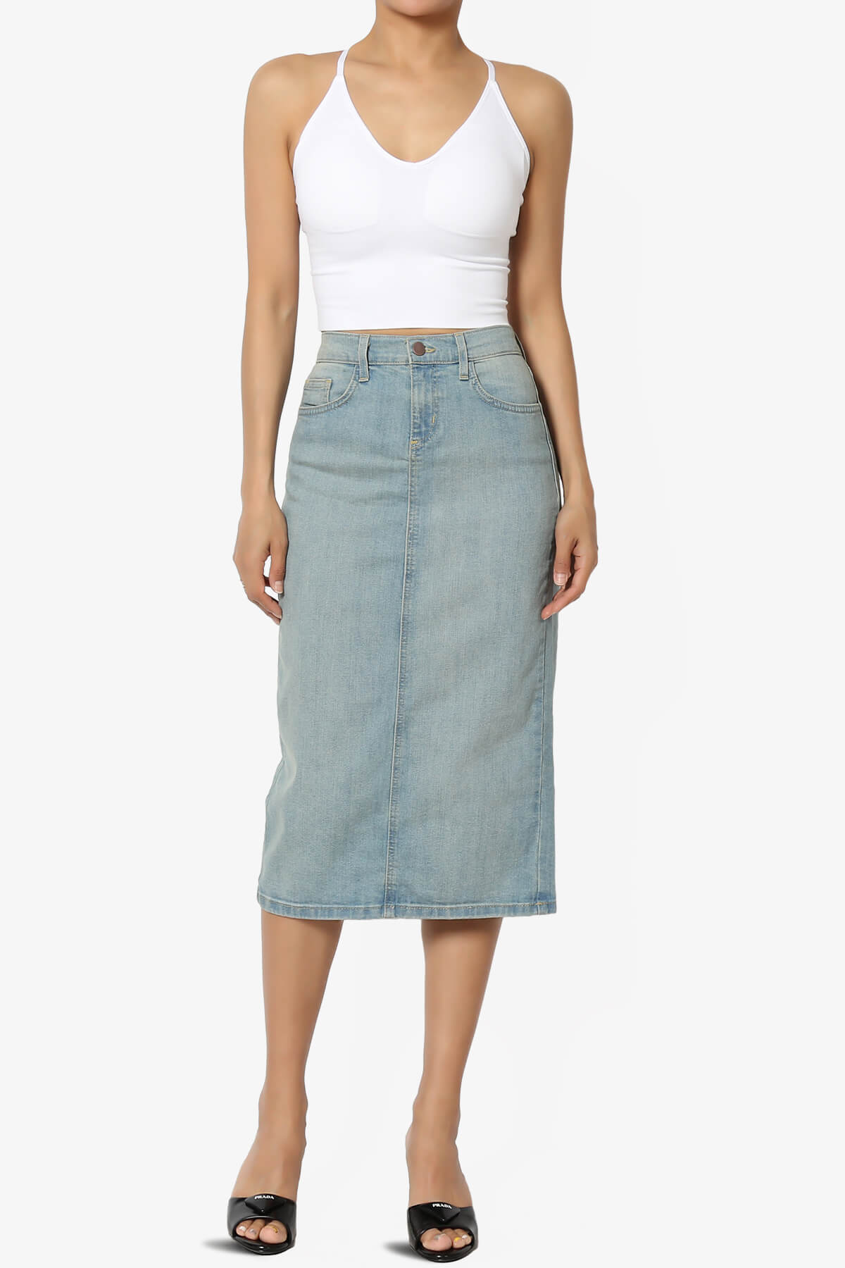 Celvin Washed Denim Pencil Midi Skirt LIGHT_6