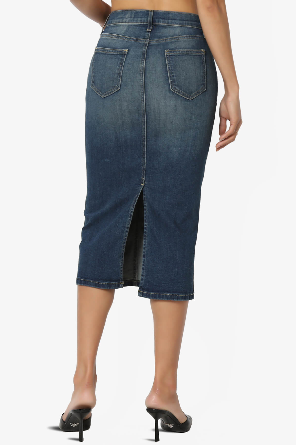 Celvin Washed Denim Pencil Midi Skirt MEDIUM_2