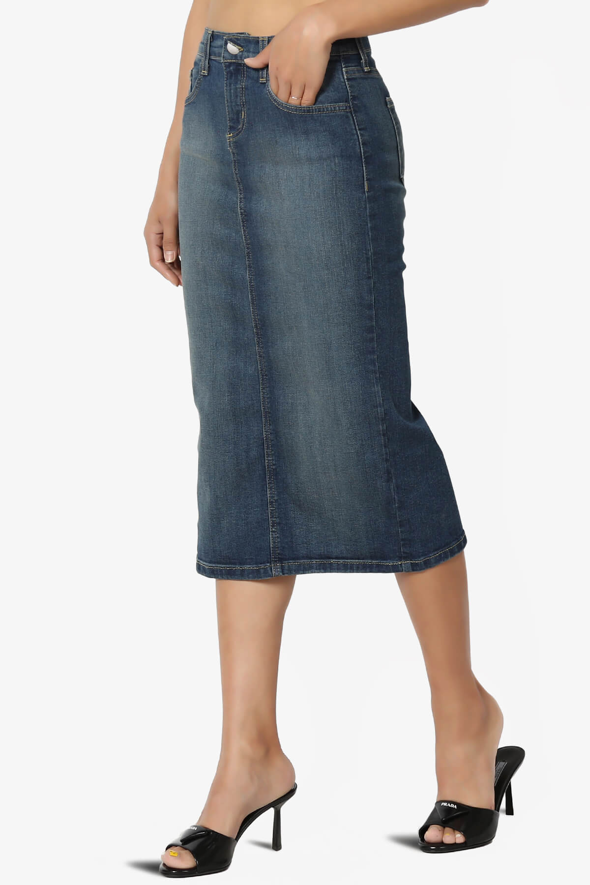 Celvin Washed Denim Pencil Midi Skirt MEDIUM_3