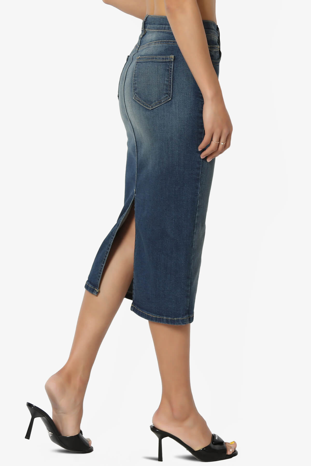 Celvin Washed Denim Pencil Midi Skirt MEDIUM_4
