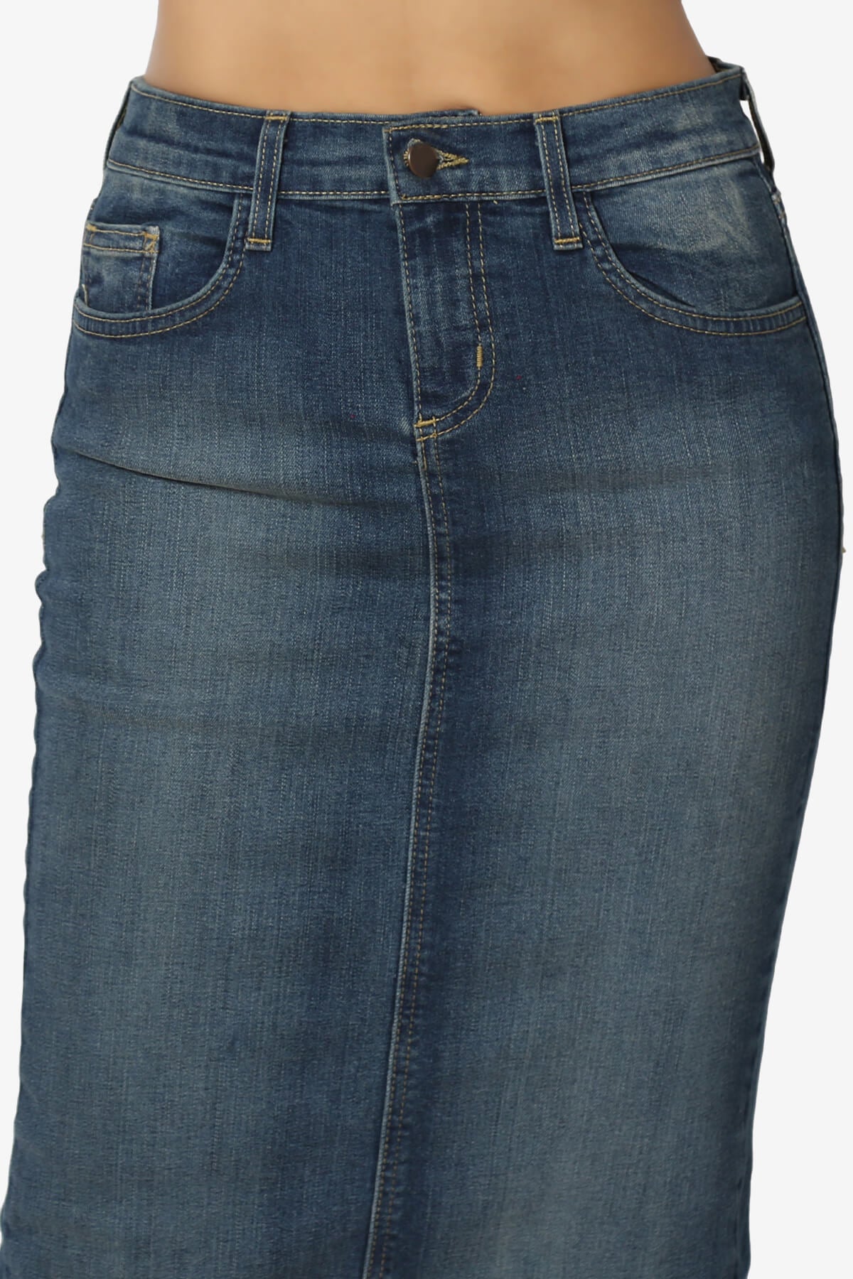 Celvin Washed Denim Pencil Midi Skirt MEDIUM_5