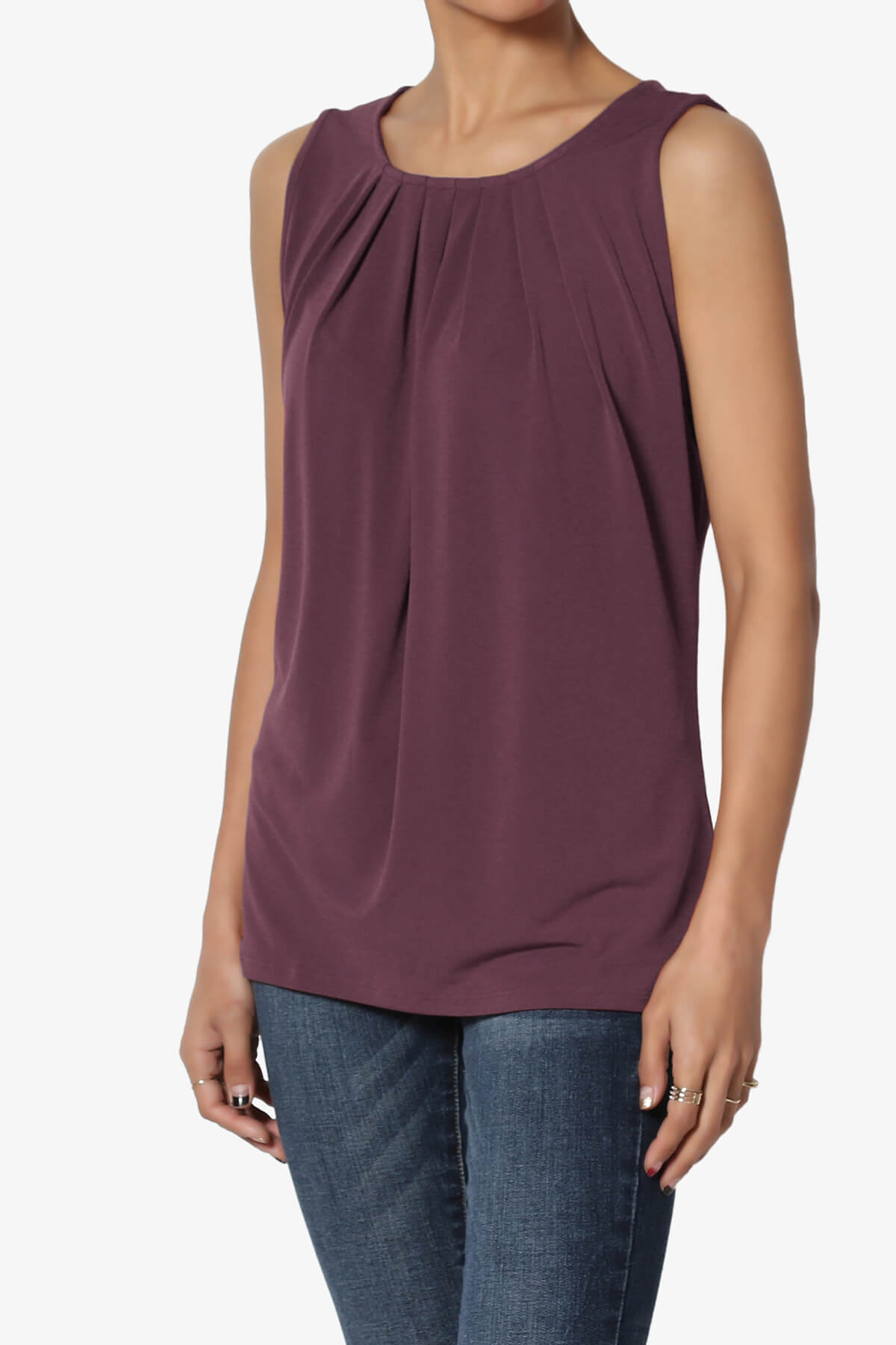 Chaffee Pleat Neck Tank Top DUSTY PLUM_3
