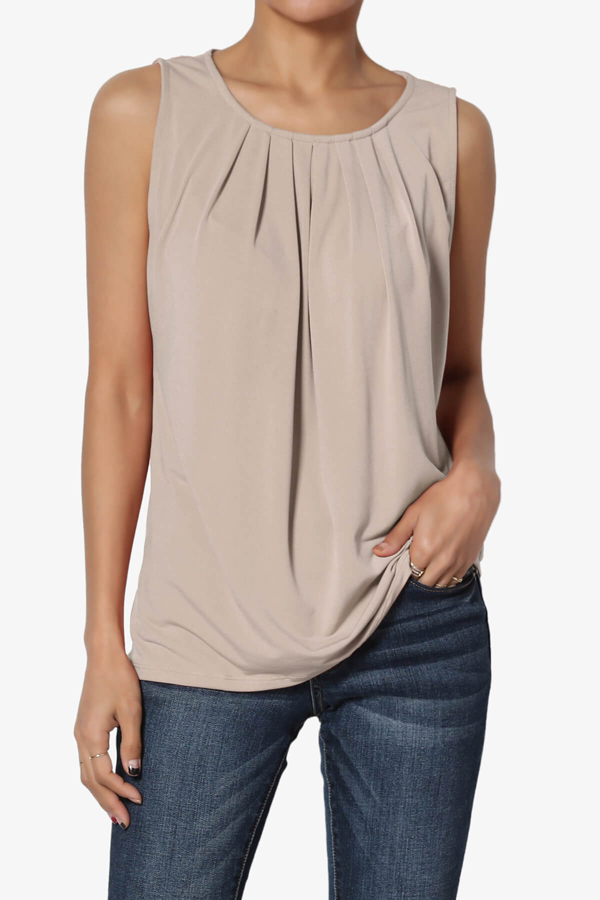 Chaffee Pleat Neck Tank Top LIGHT MOCHA_1