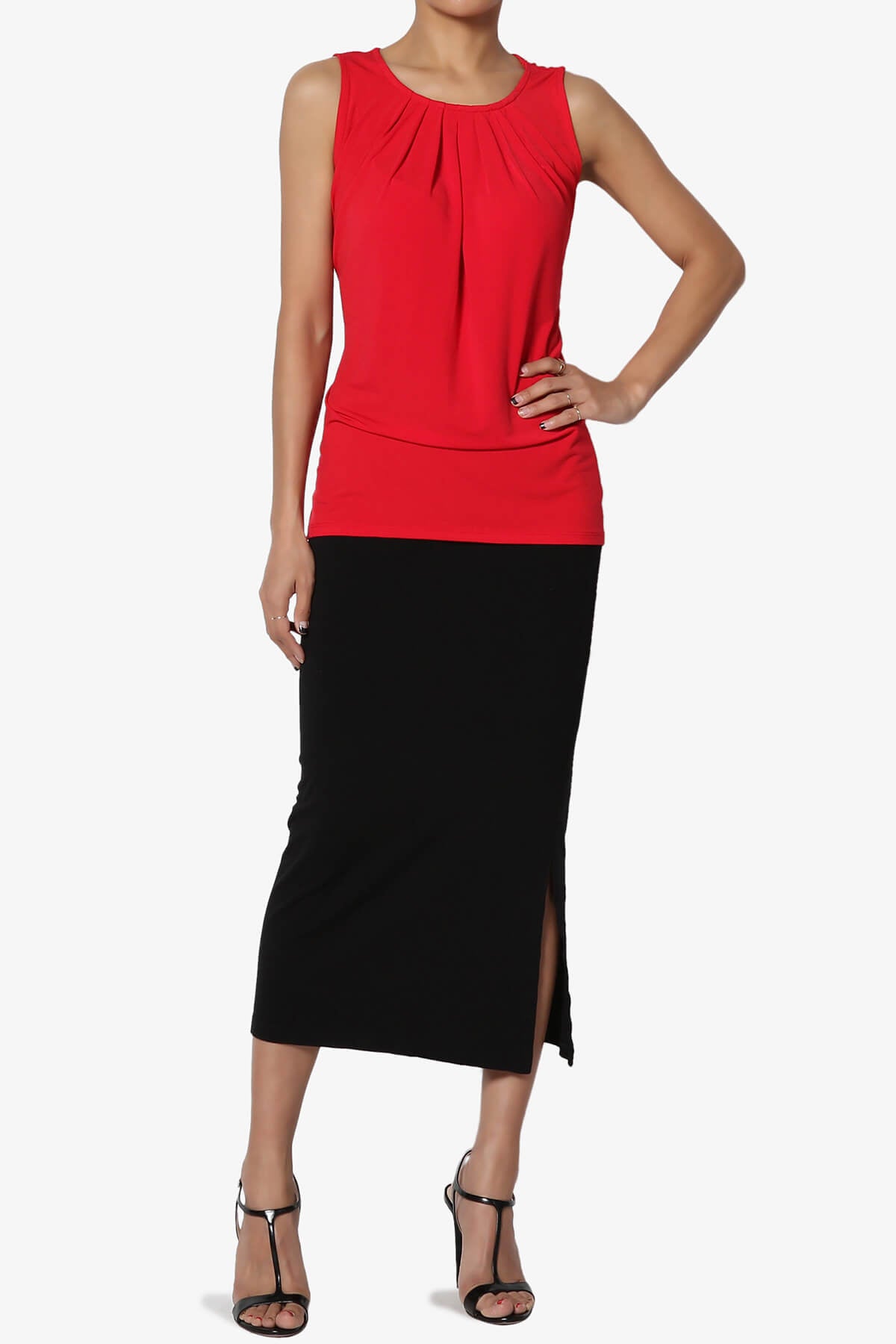 Chaffee Pleat Neck Tank Top RED_6