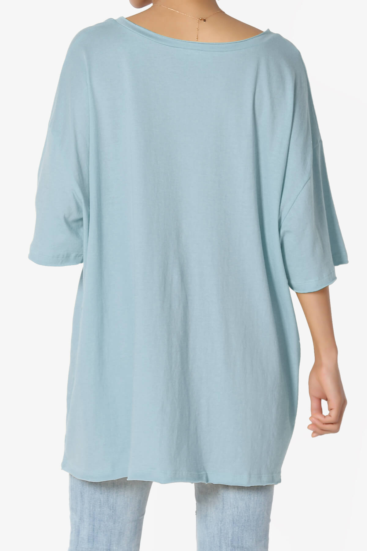 Charlie V Neck Pocket Boyfriend Tee ASH BLUE_2