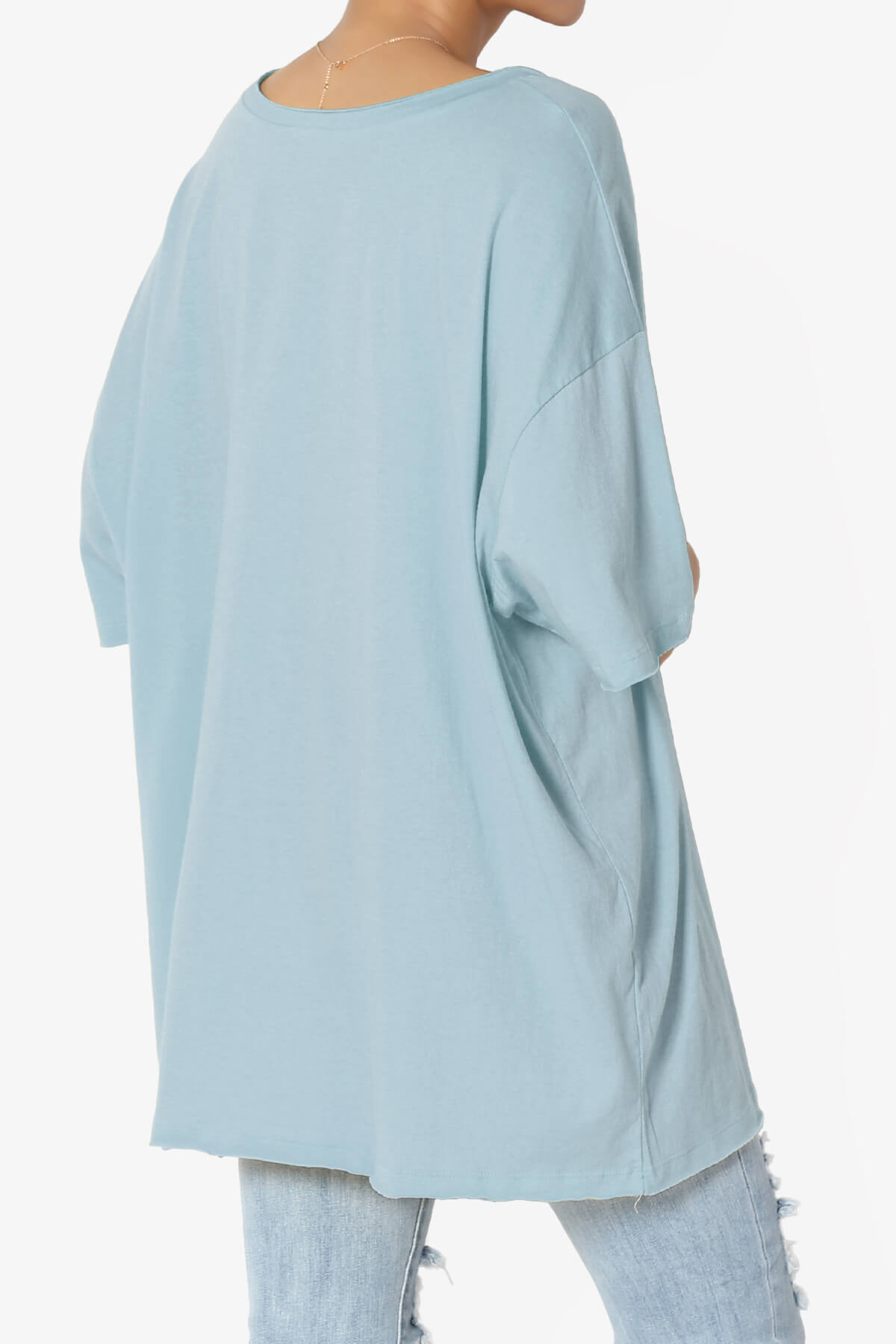 Charlie V Neck Pocket Boyfriend Tee ASH BLUE_4