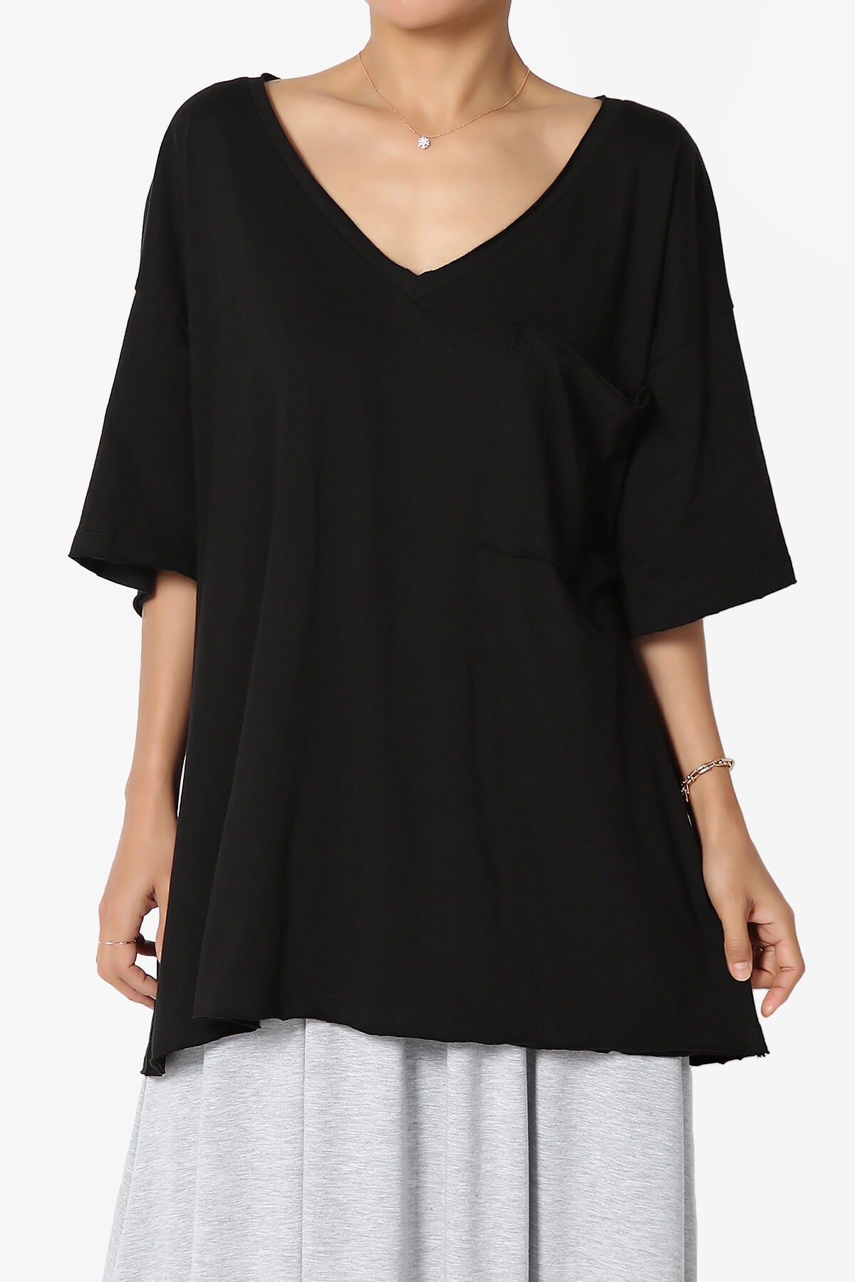 Charlie V Neck Pocket Boyfriend Tee BLACK_1