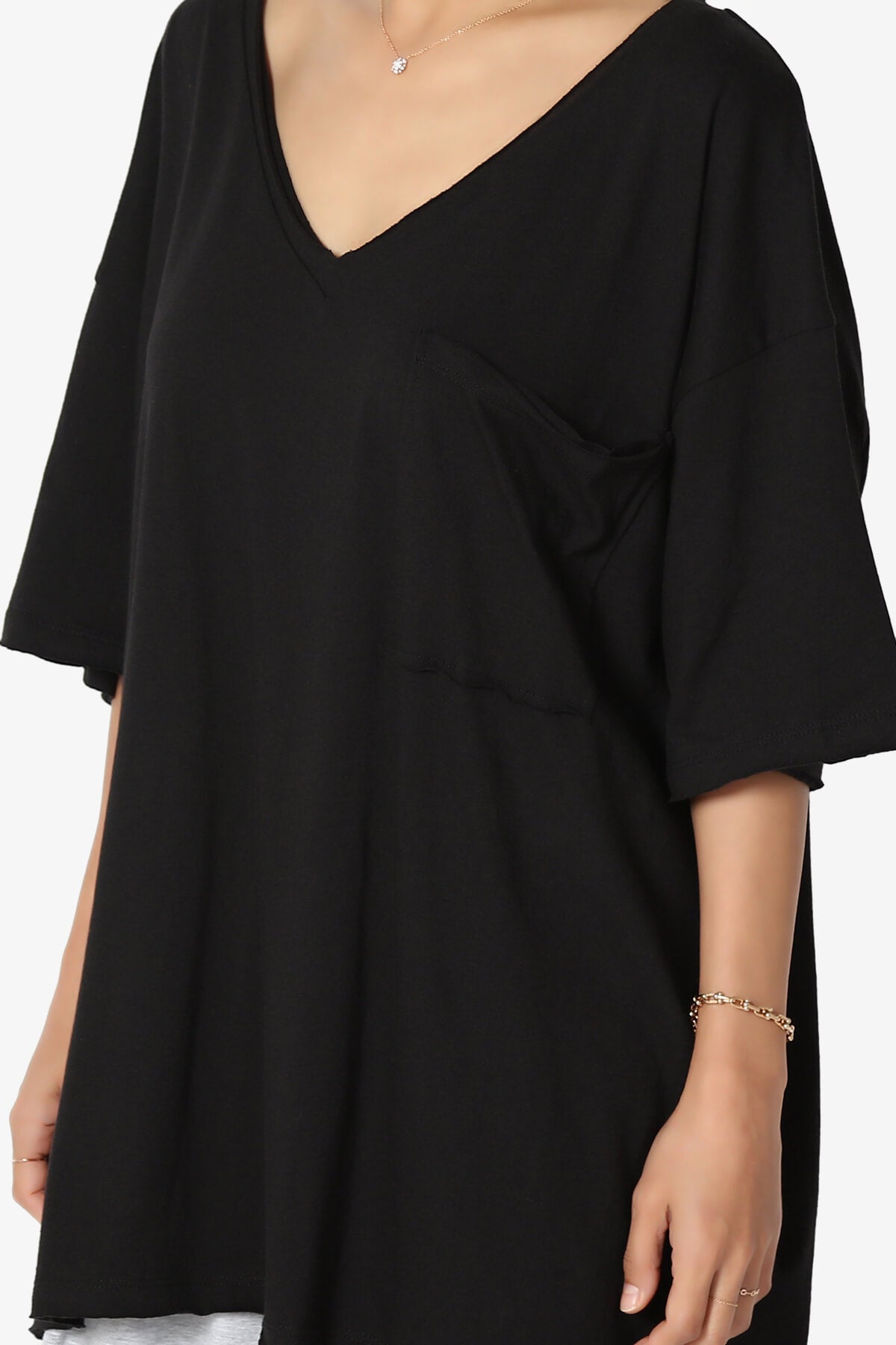 Charlie V Neck Pocket Boyfriend Tee BLACK_5