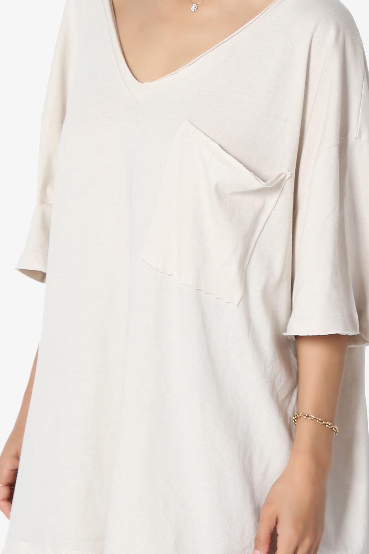 Charlie V Neck Pocket Boyfriend Tee BONE_5