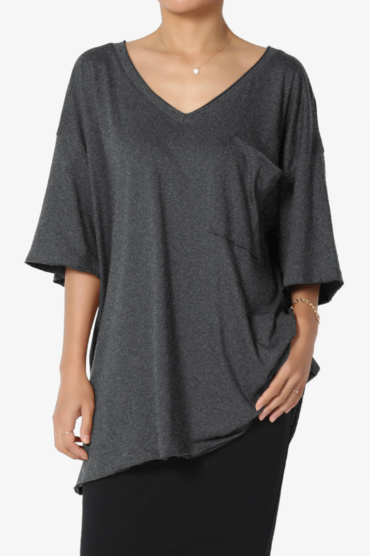 Charlie V Neck Pocket Boyfriend Tee CHARCOAL_1