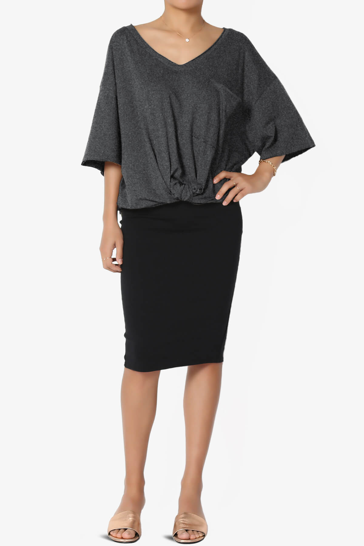 Charlie V Neck Pocket Boyfriend Tee CHARCOAL_6