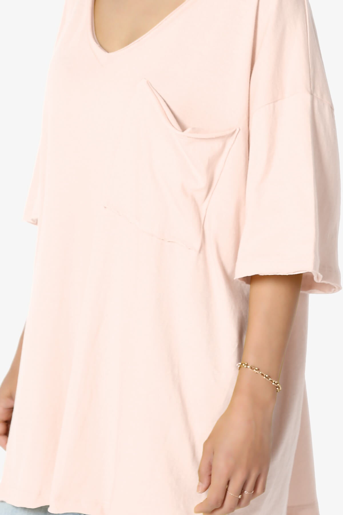 Charlie V Neck Pocket Boyfriend Tee CREAM PINK_5