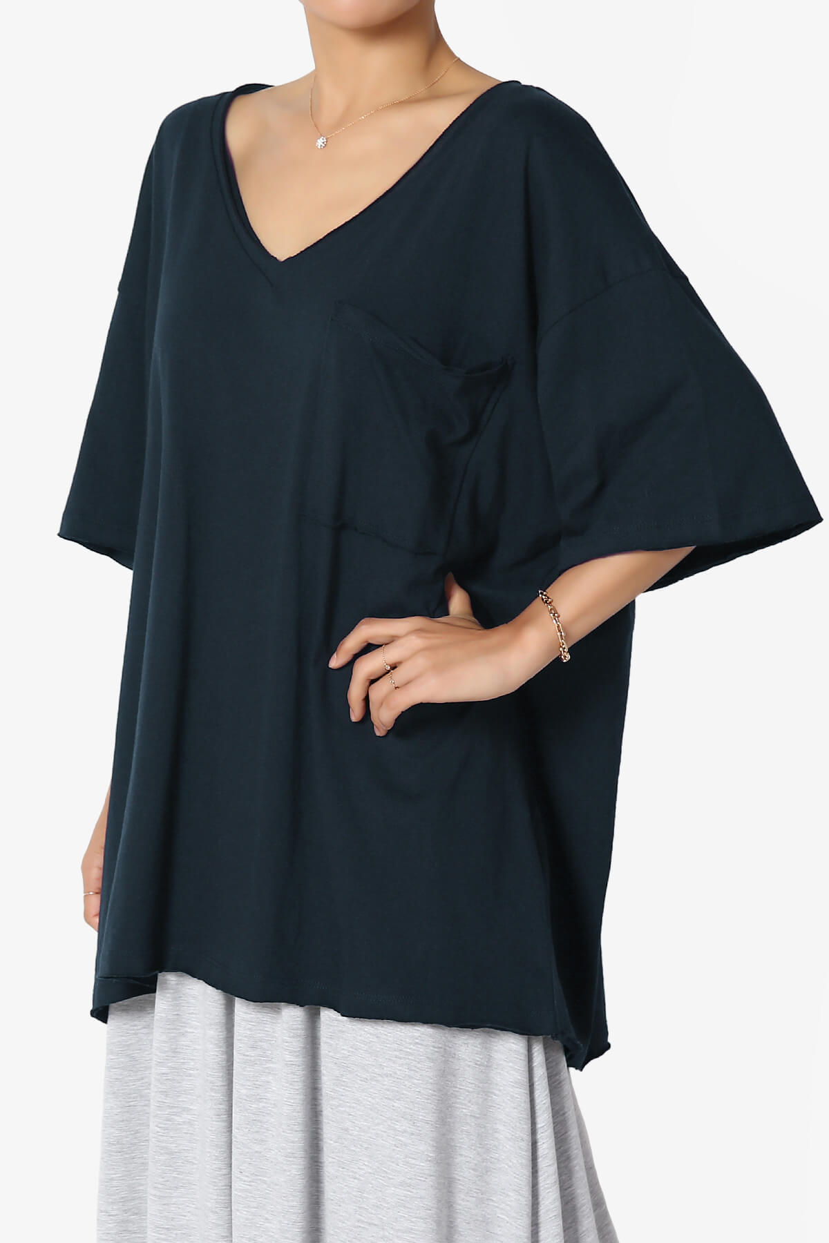 Charlie V Neck Pocket Boyfriend Tee DARK NAVY_3