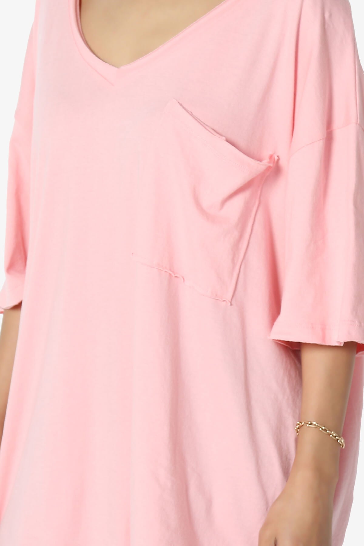 Charlie V Neck Pocket Boyfriend Tee DARK PINK_5