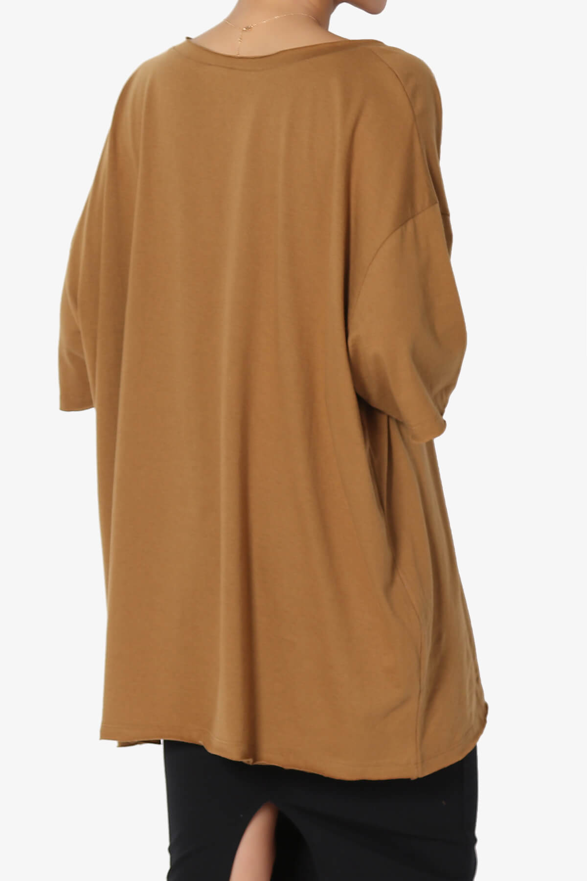 Charlie V Neck Pocket Boyfriend Tee DEEP CAMEL_4