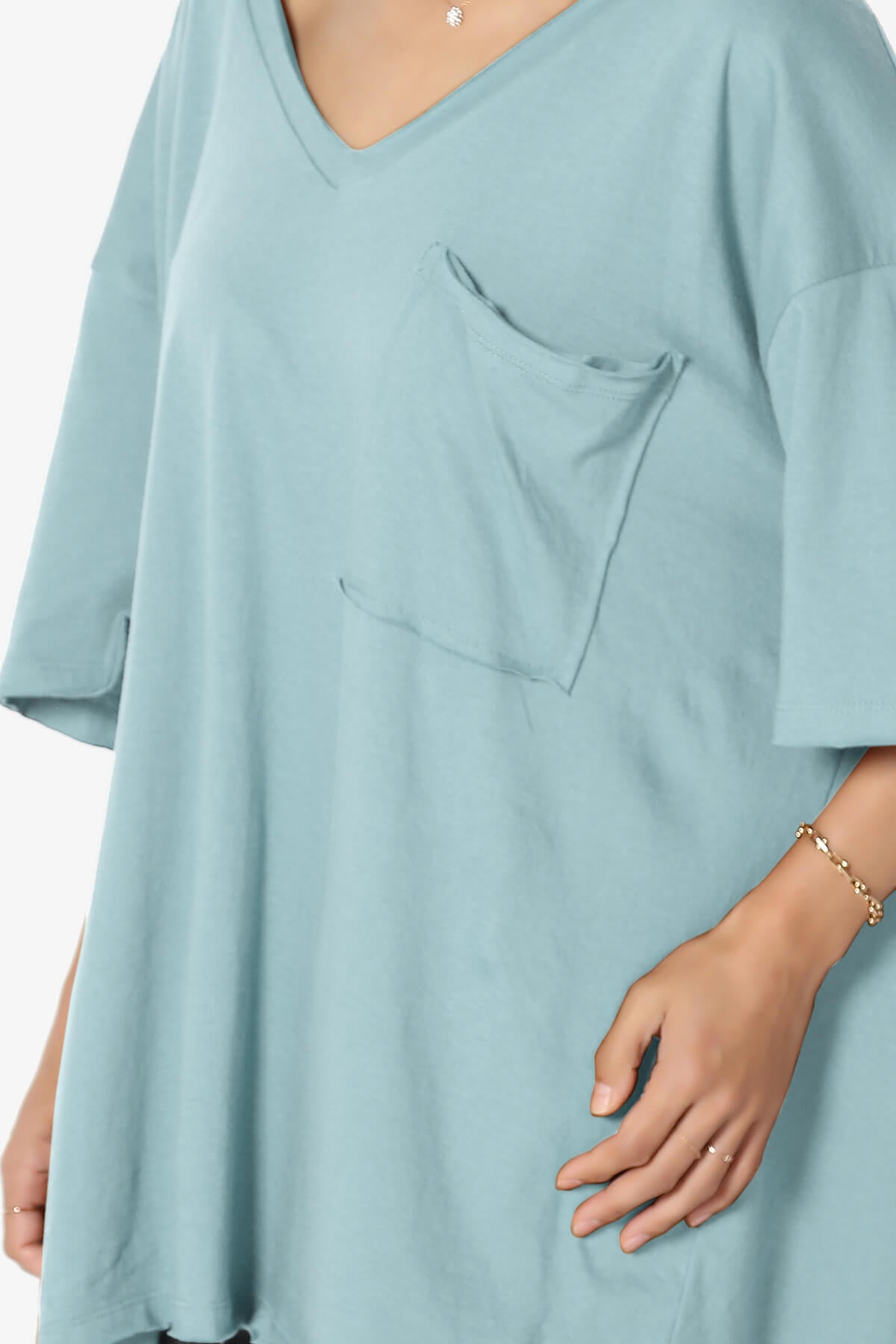Charlie V Neck Pocket Boyfriend Tee DUSTY BLUE_5