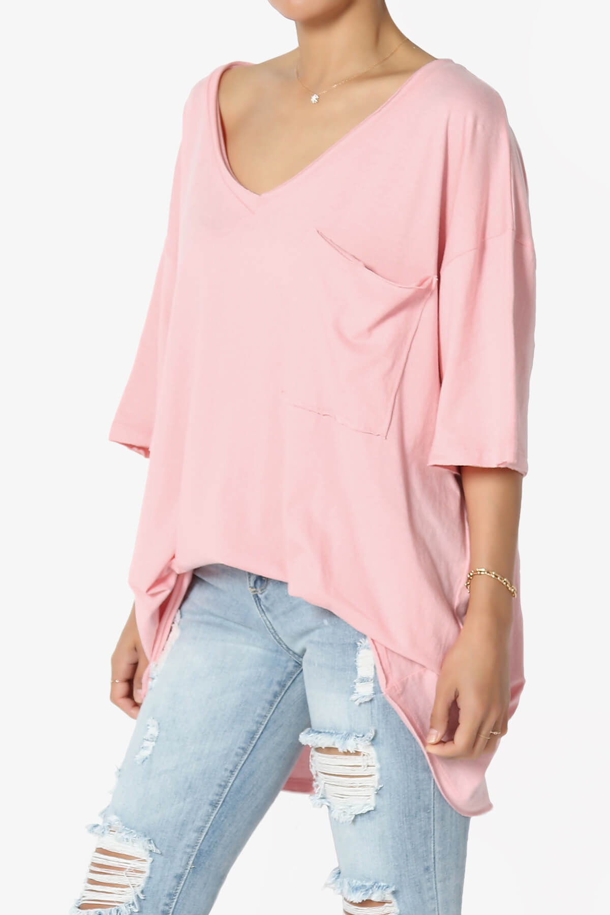 Charlie V Neck Pocket Boyfriend Tee DUSTY PINK_3