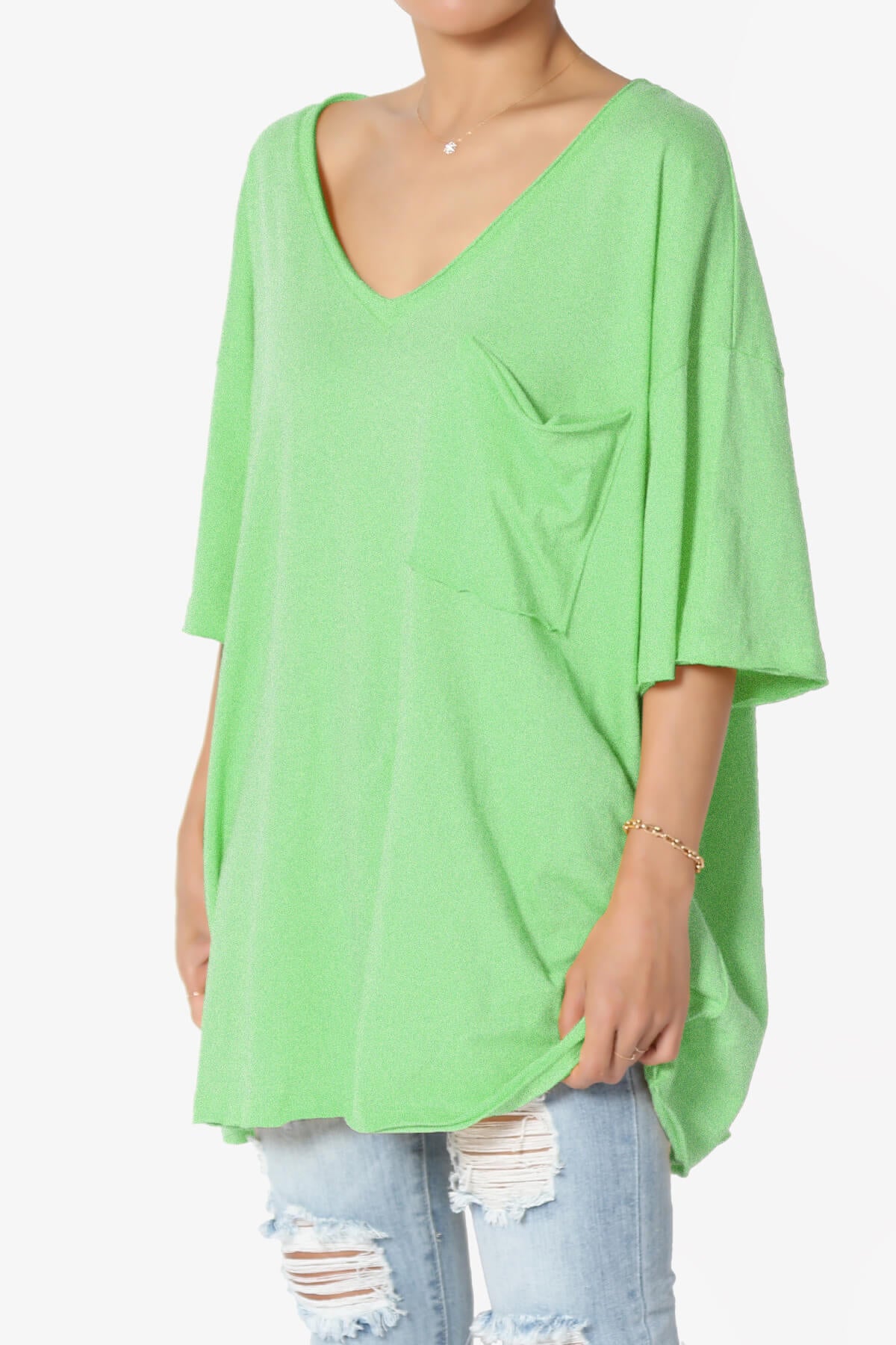 Charlie V Neck Pocket Boyfriend Tee HEATHER GREEN_3